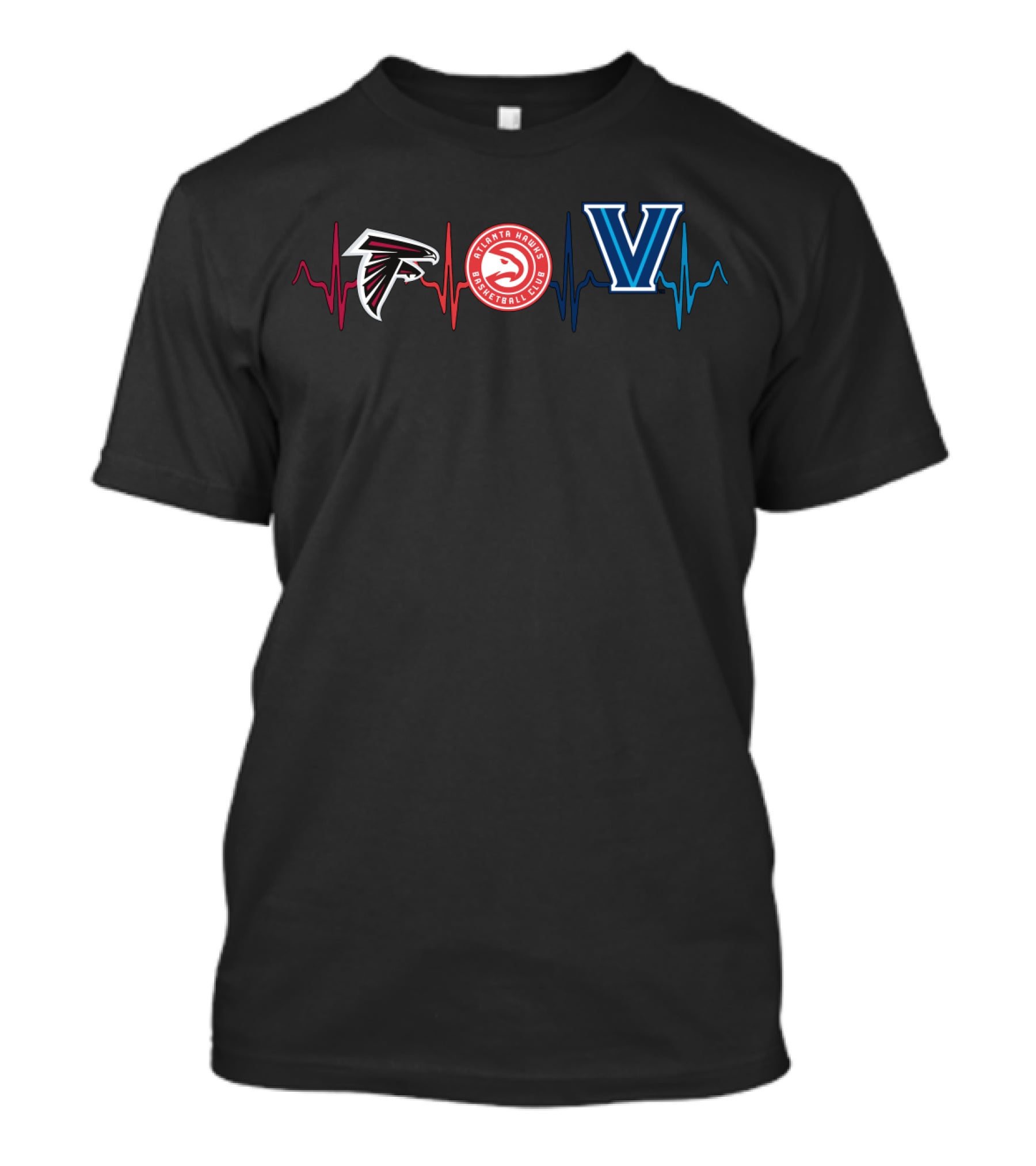 Atlanta Falcons Atlanta Hawks Villanova Logo Heartbeat T-Shirt