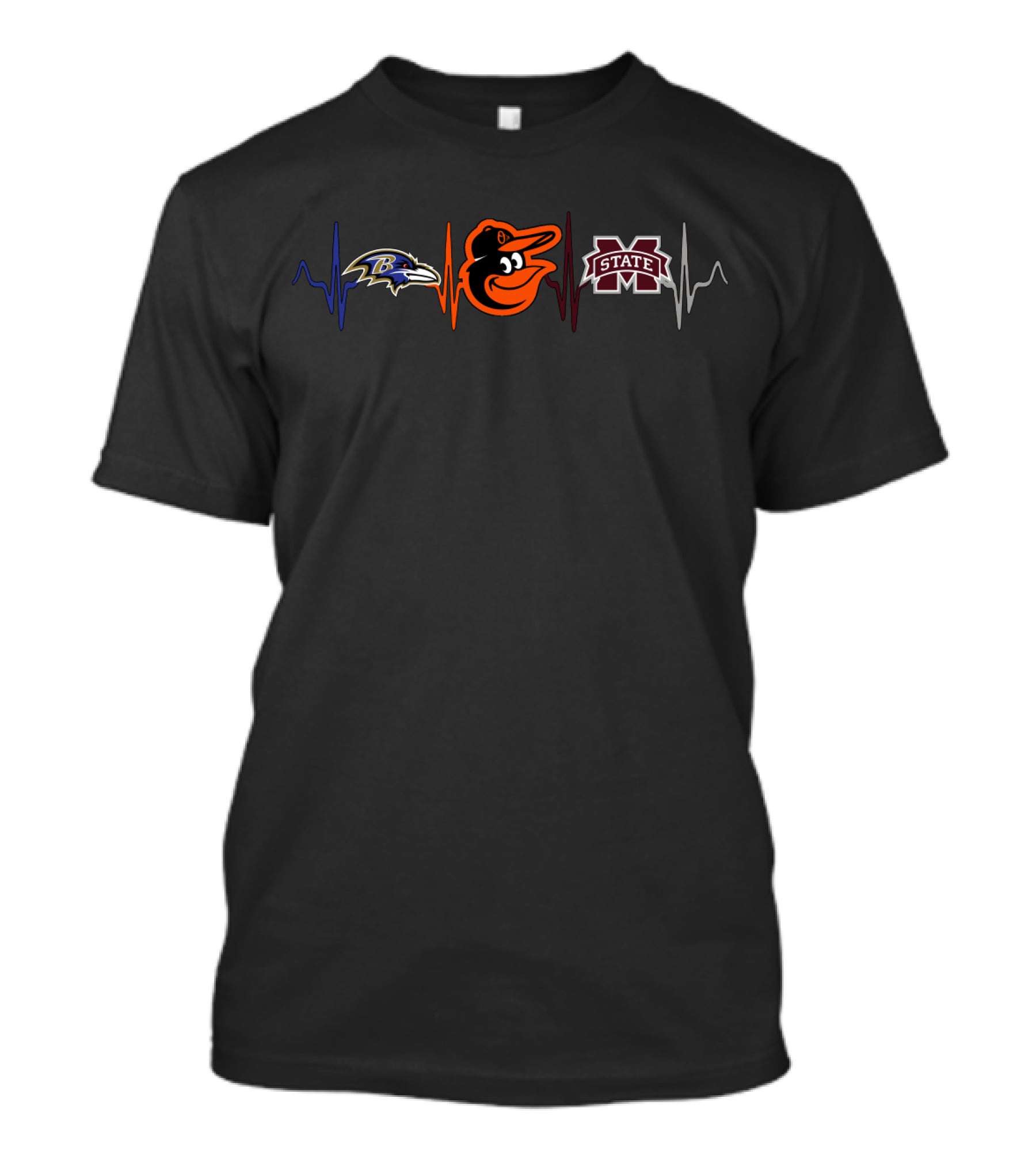 Baltimore Ravens Orioles Mississippi State Heartbeat T-Shirt