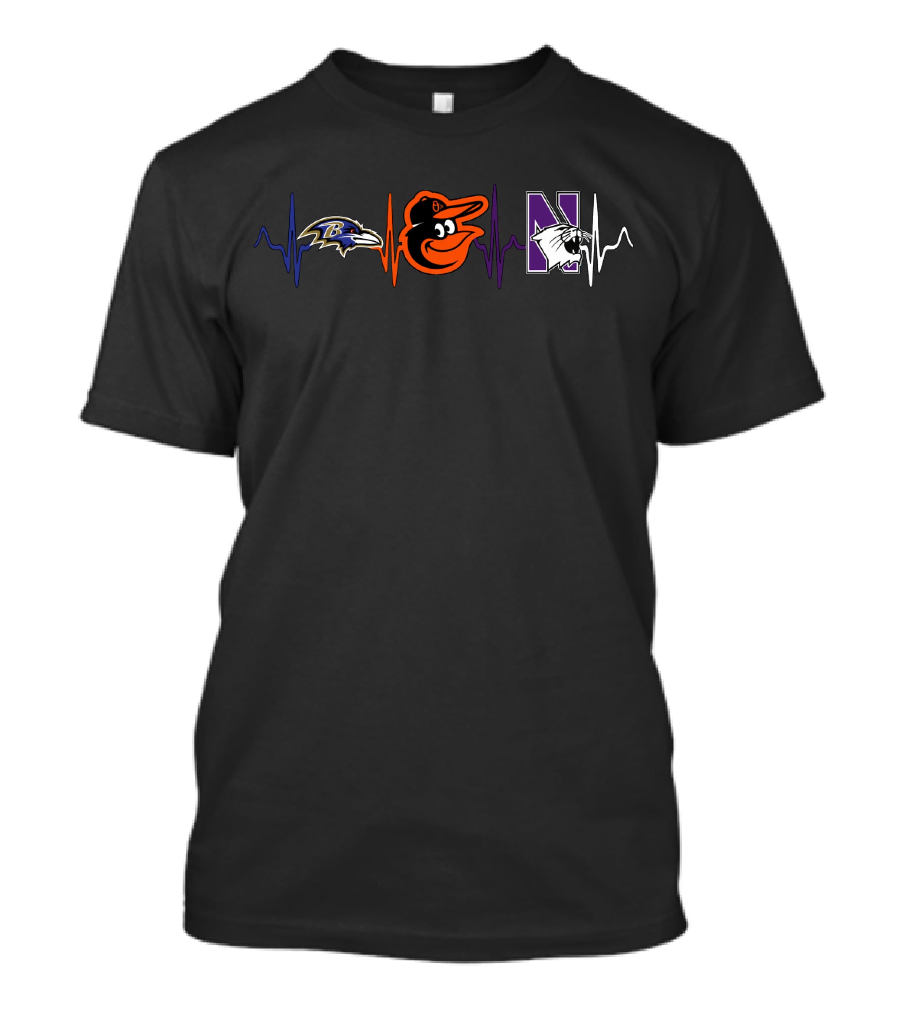 Baltimore Ravens Orioles Northwestern Wildcats Heartbeat T-Shirt