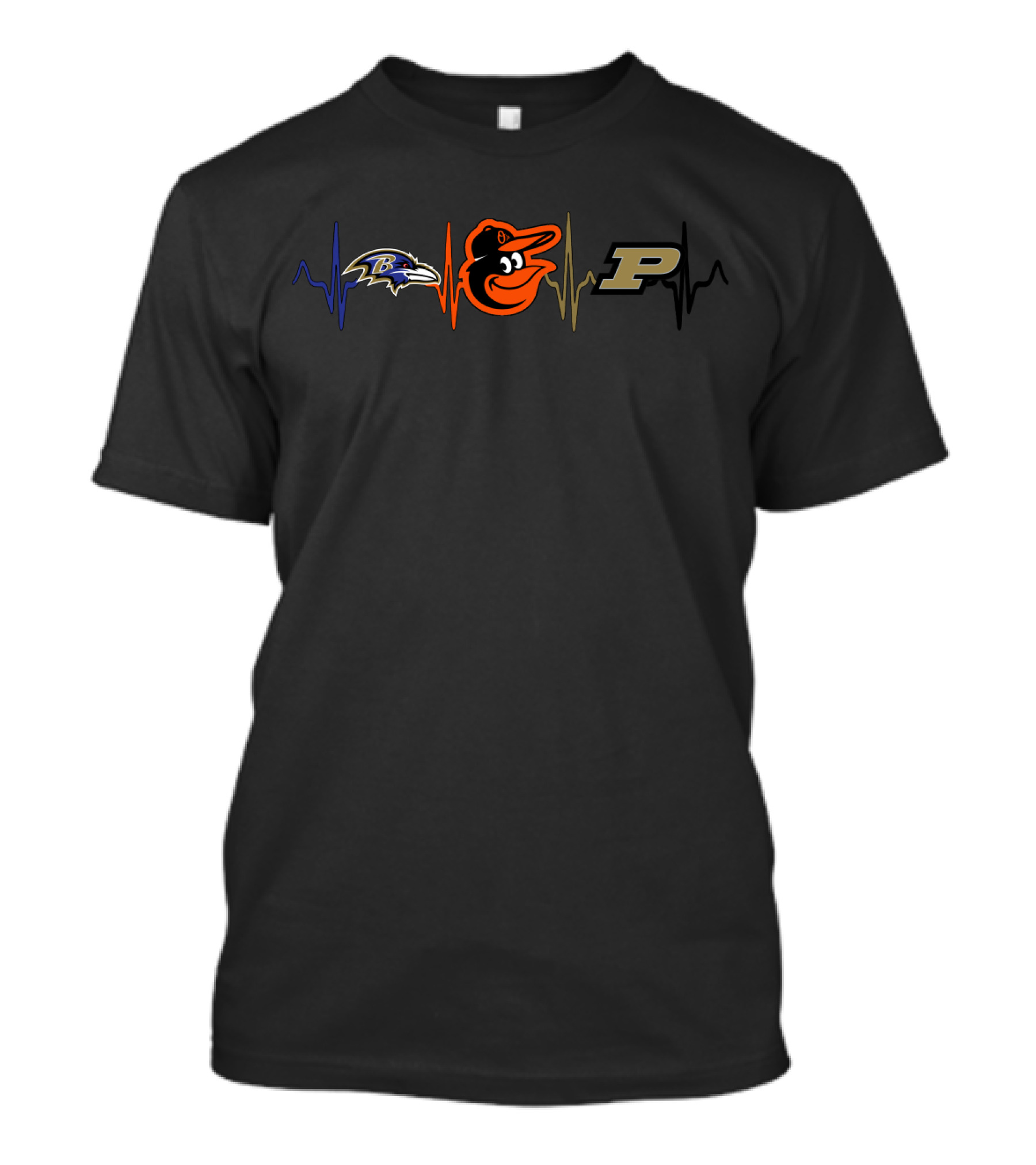 Love Ravens Baltimore Orioles Purdue Boilermakers Heartbeat T-Shirt