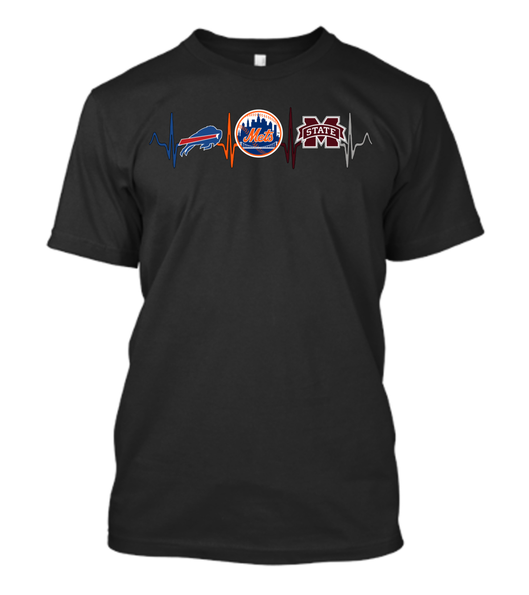 Buffalo Bills New York Mets Mississippi State Bulldogs Heartbeat T-Shirt