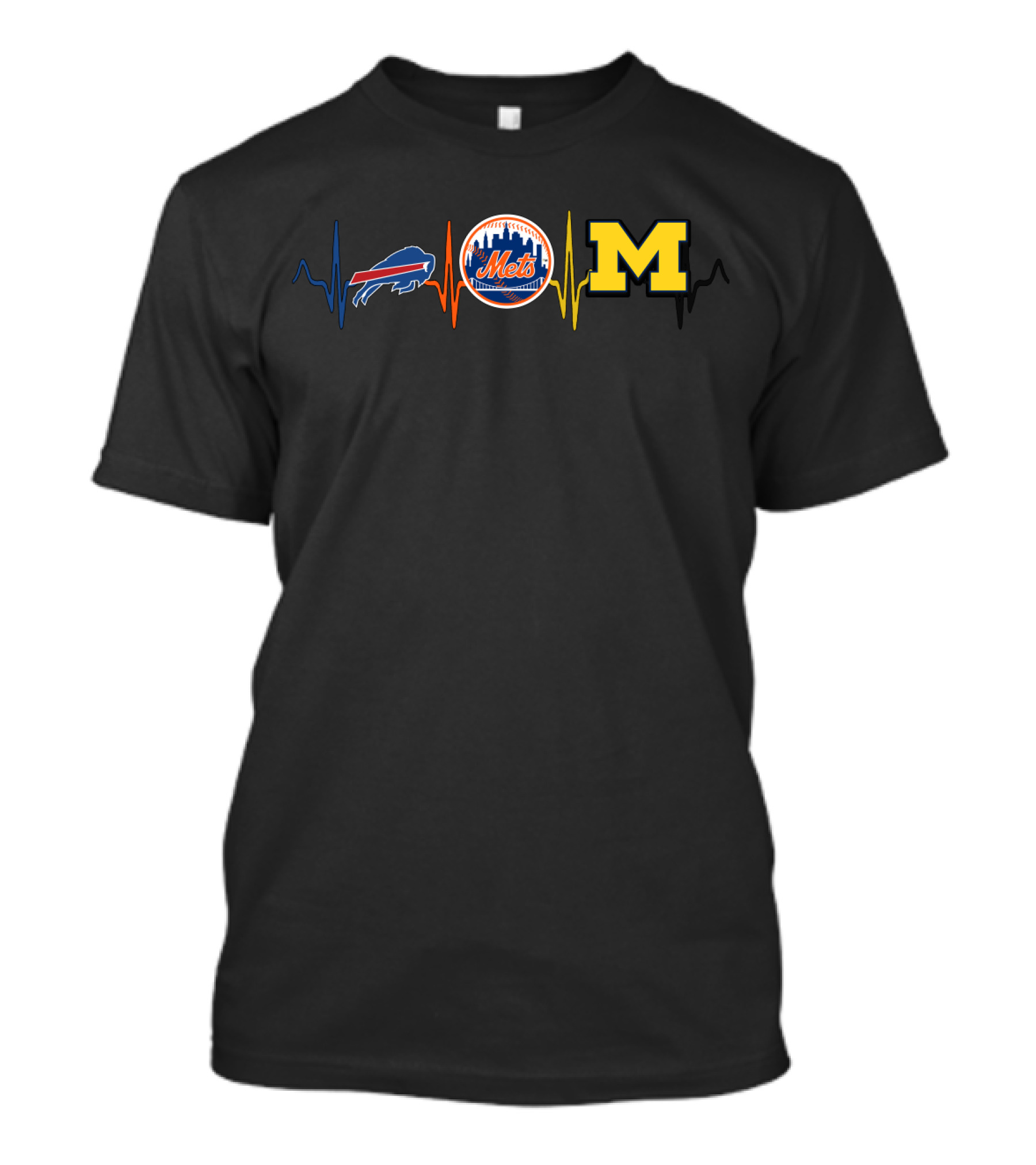 Buffalo Bills New York Mets Michigan Wolverines Heartbeat T-Shirt