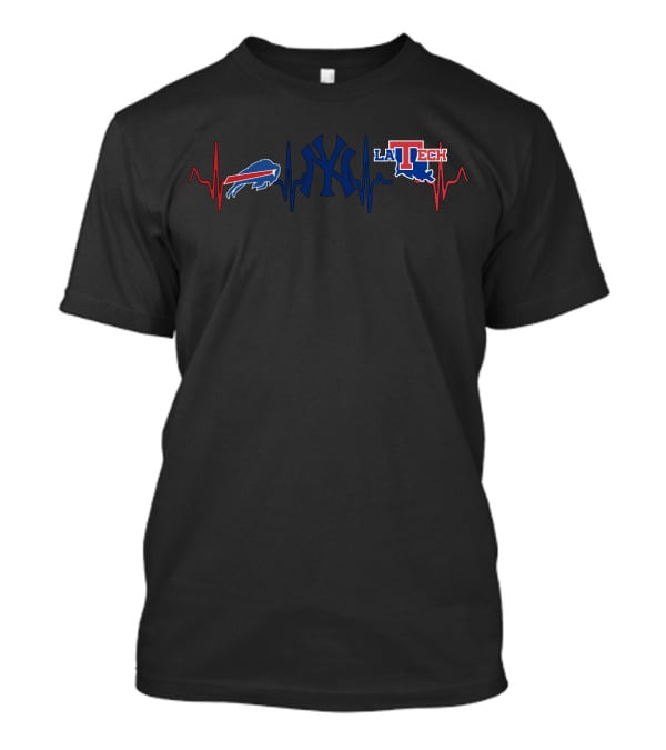 Buffalo Bills And New York Yankees With Louisiana Tech Heartbeat T-Shirt
