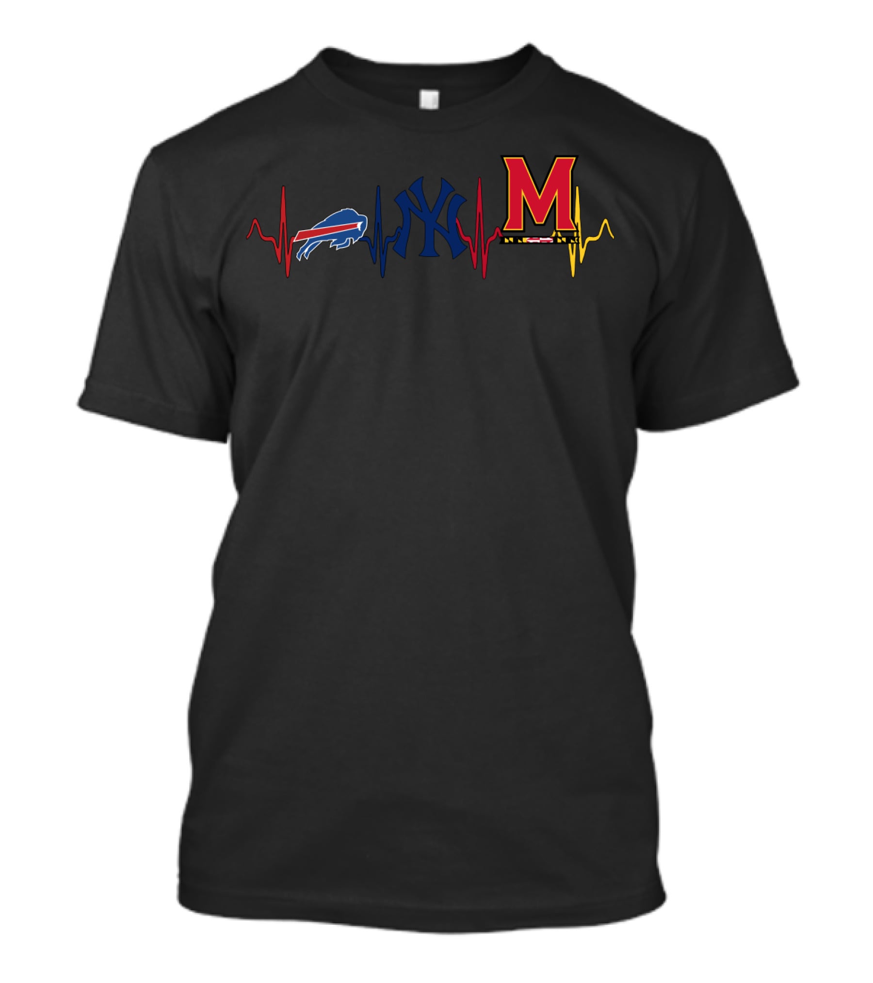 Buffalo Bills New York Yankees Maryland Terrapins Heartbeat T-Shirt