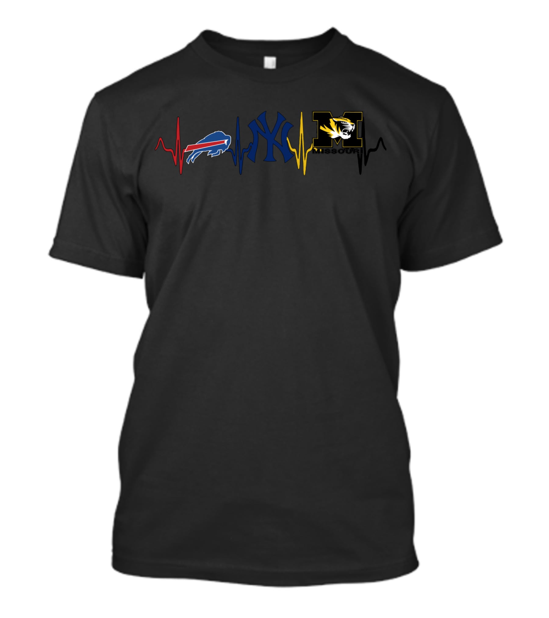 Buffalo Bills New York Yankees Missouri Tigers Heartbeat T-Shirt