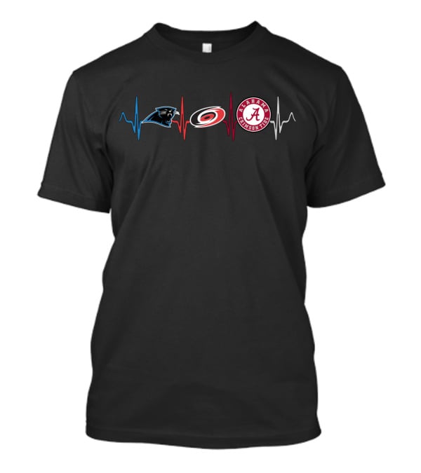 Love Carolina Panthers Hurricanes Alabama Crimson Tide Heartbeat T-Shirt