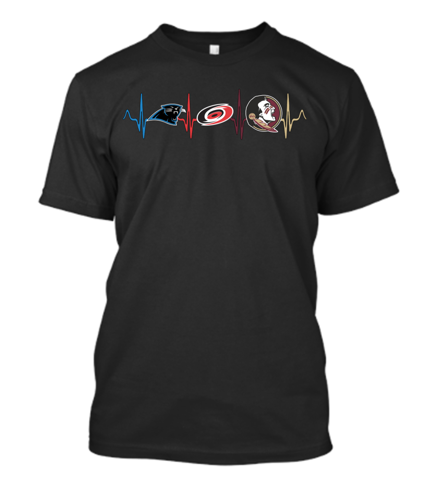 Carolina Panthers And Hurricanes With Florida State Seminoles Heartbeat T-Shirt
