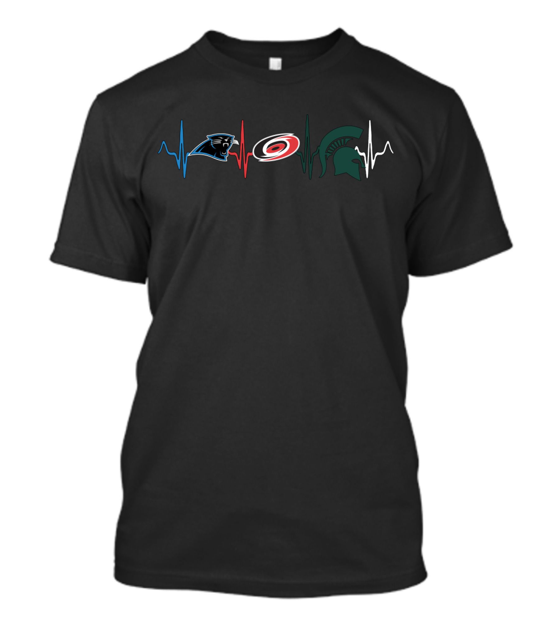 Carolina Panthers And Hurricanes Fans With Michigan State Spartans Heartbeat T-Shirt