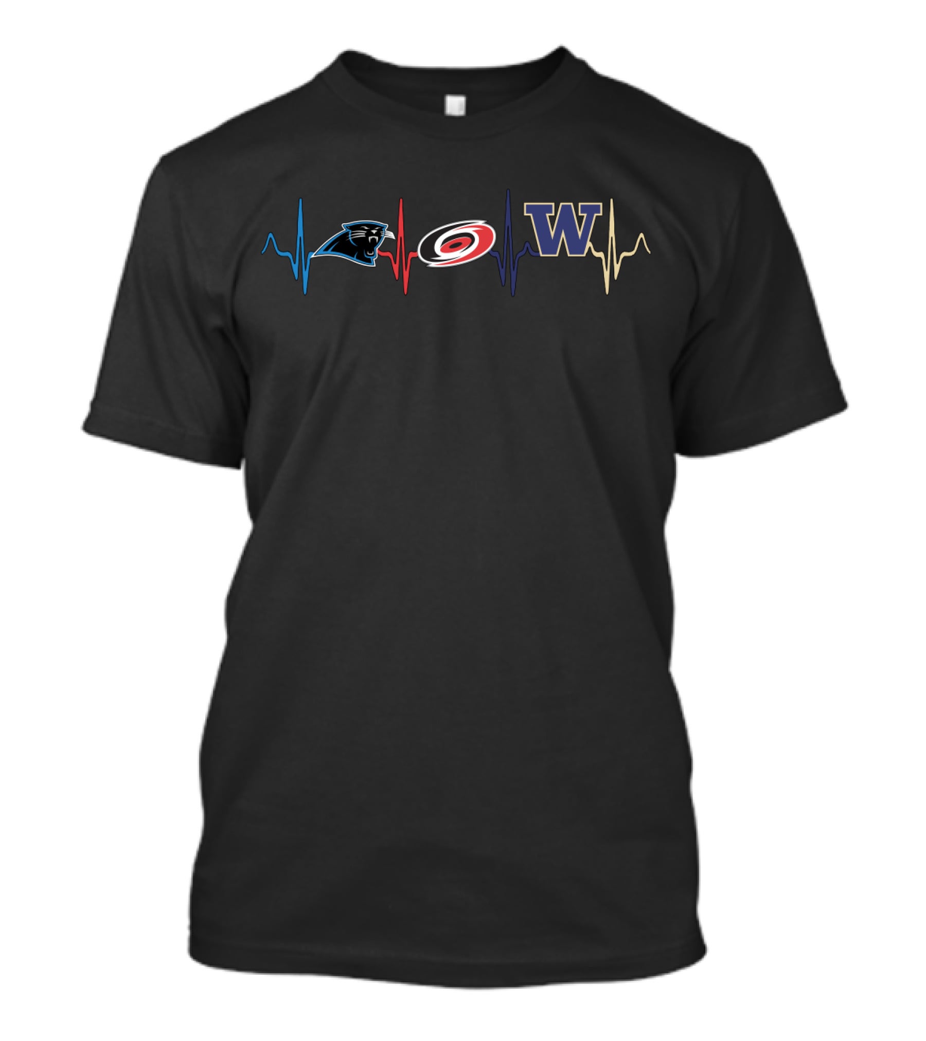 Carolina Panthers Carolina Hurricanes Washington Huskies Love Heartbeat T-Shirt