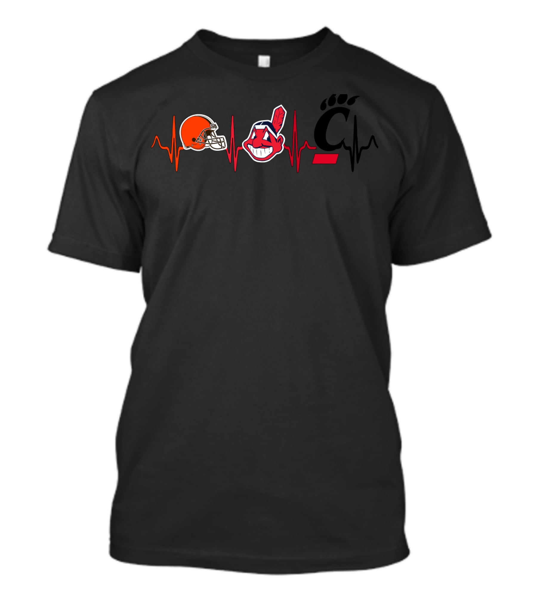 Cleveland Browns Cleveland Indians Cincinnati Bearcats Heartbeat T-Shirt