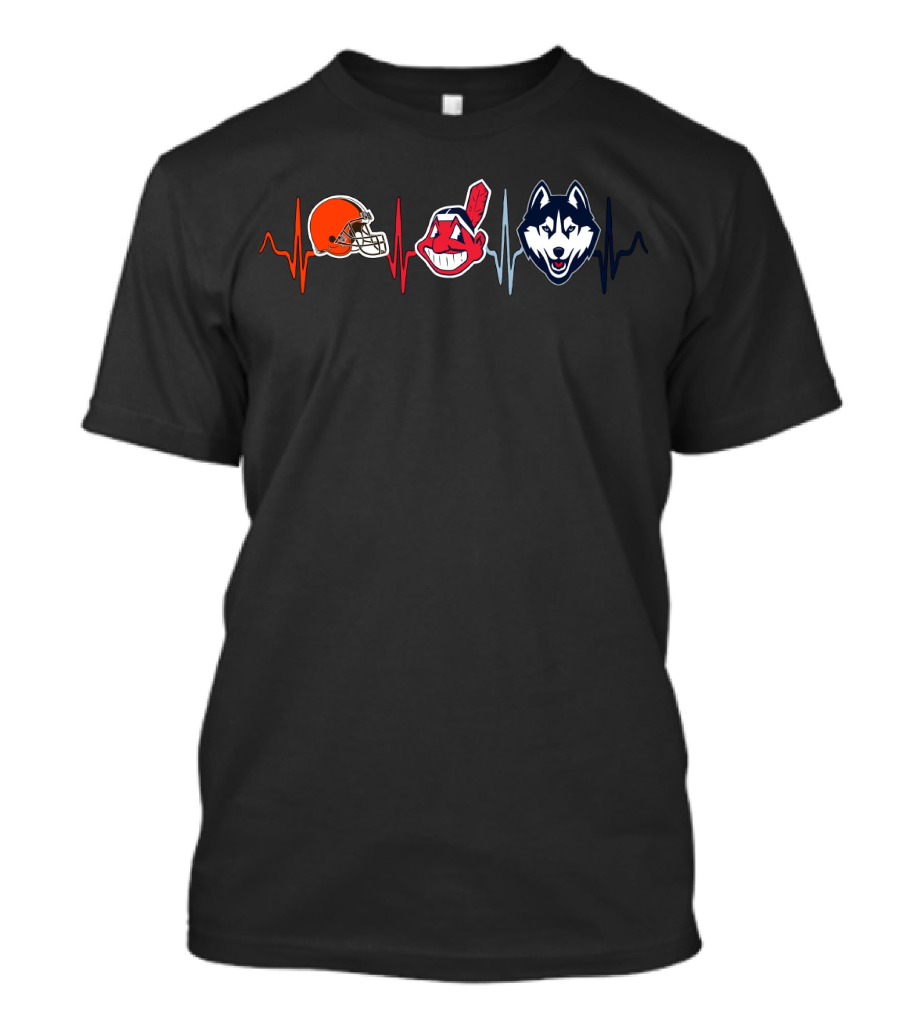 Love Browns Indians Huskies Heartbeat T-Shirt