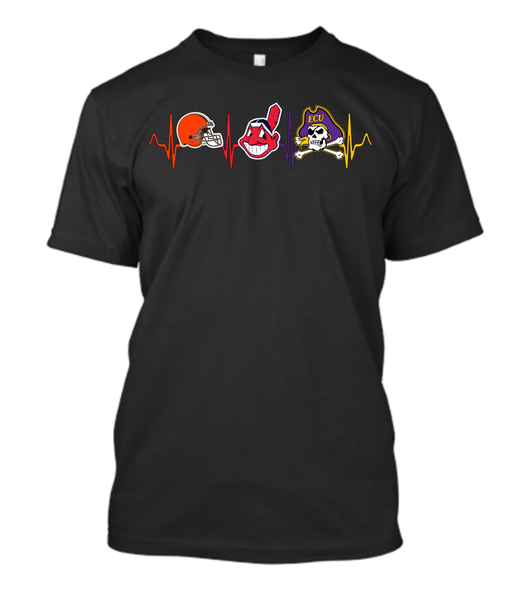 Browns Indians Ecu Pirate Heartbeat T-Shirt
