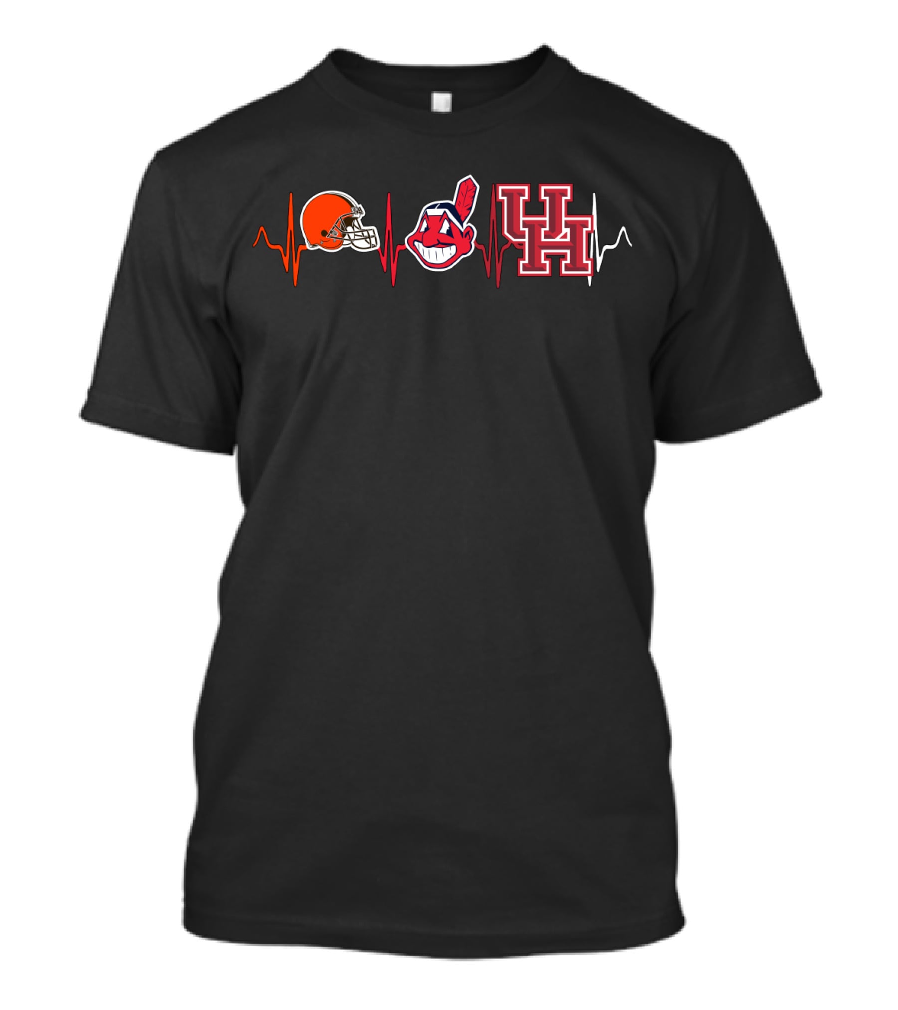 Cleveland Browns Cleveland Indians Houston Cougars Logos Heartbeat Wave T-Shirt