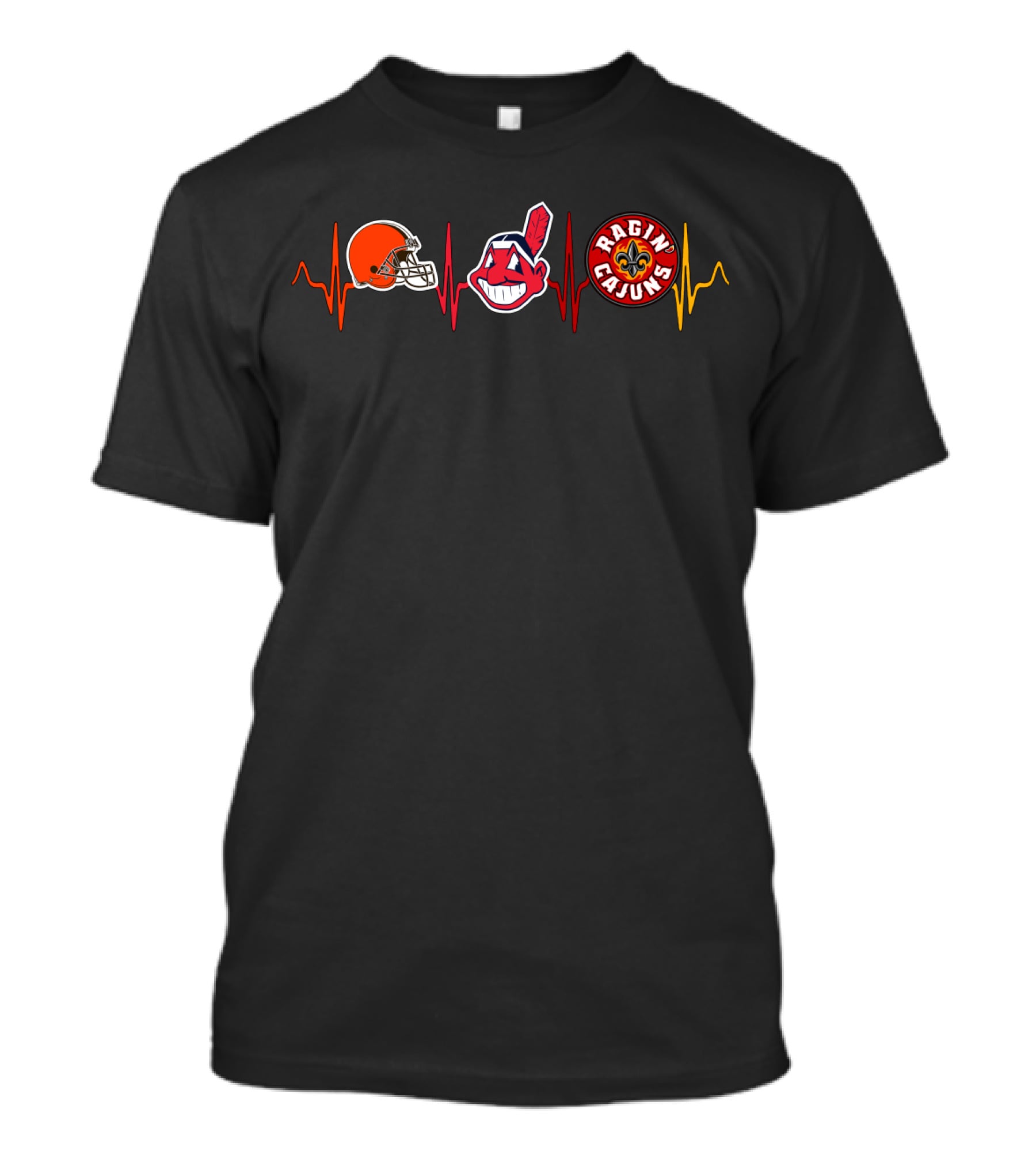 Cleveland Browns Indians Ragin Cajuns Heartbeat Ekg T-Shirt