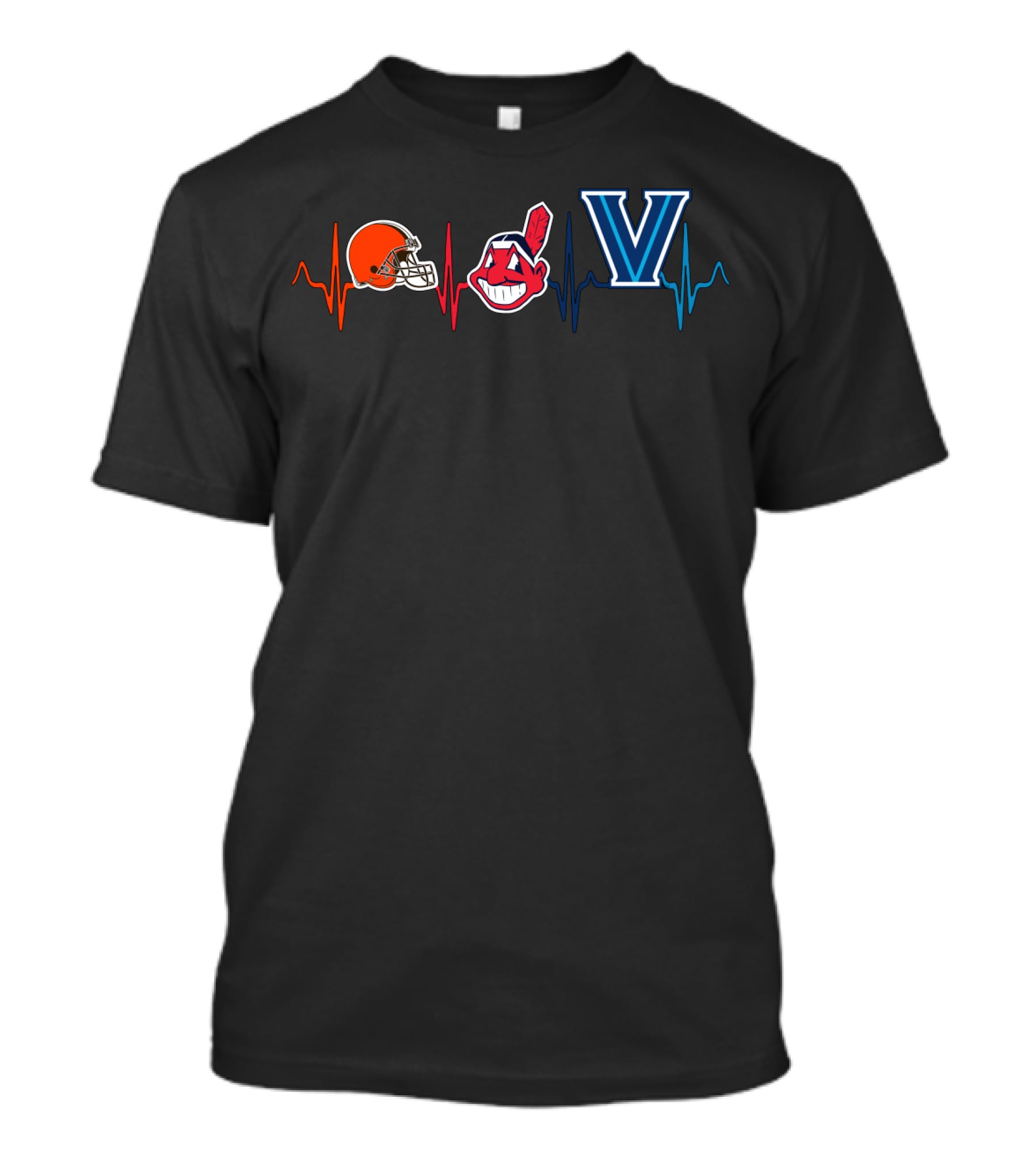 Cleveland Browns Cleveland Indians Villanova Wildcats Heartbeat T-Shirt