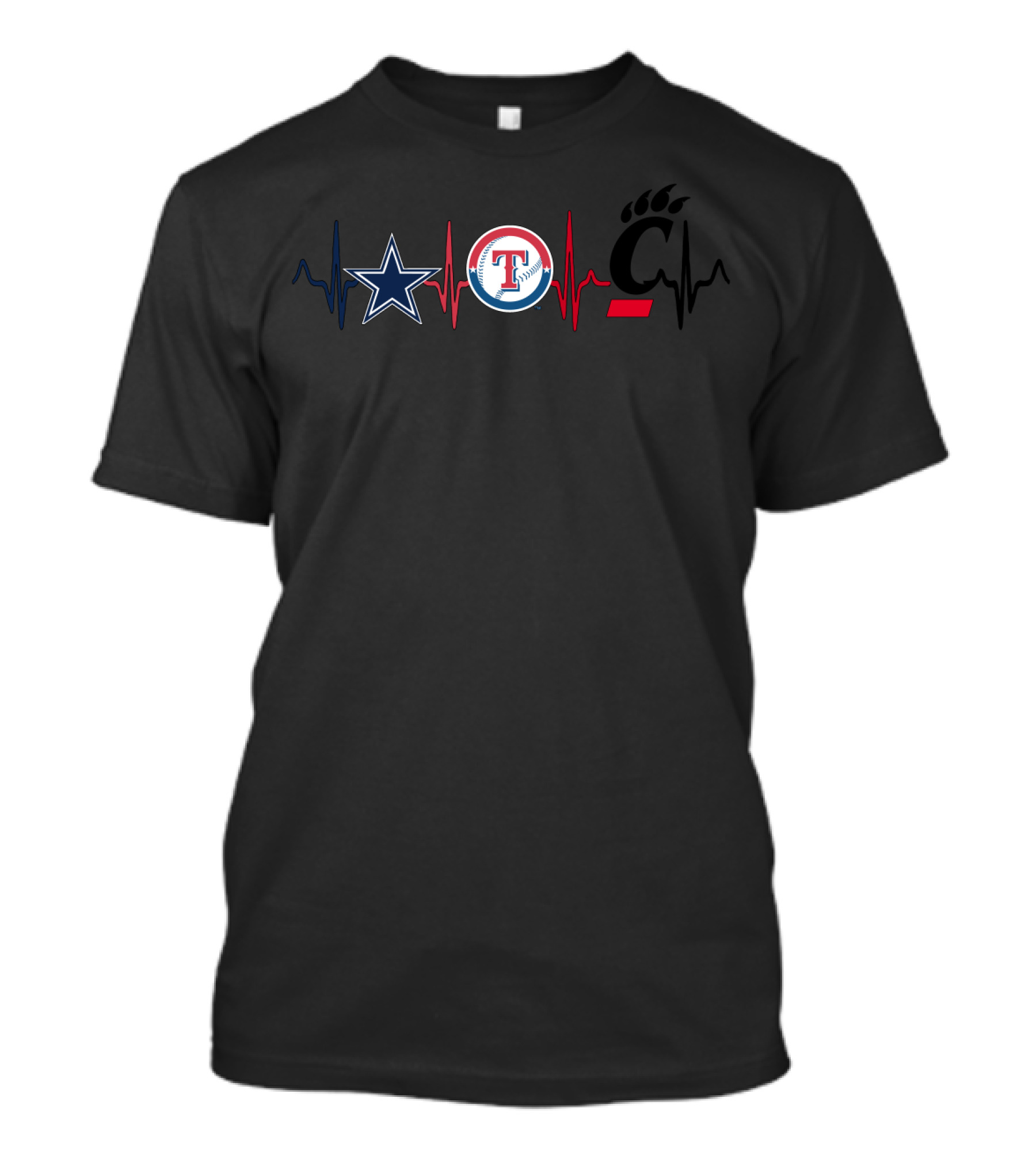 Dallas Cowboys Texas Rangers Cincinnati Bearcats Heartbeat T-Shirt