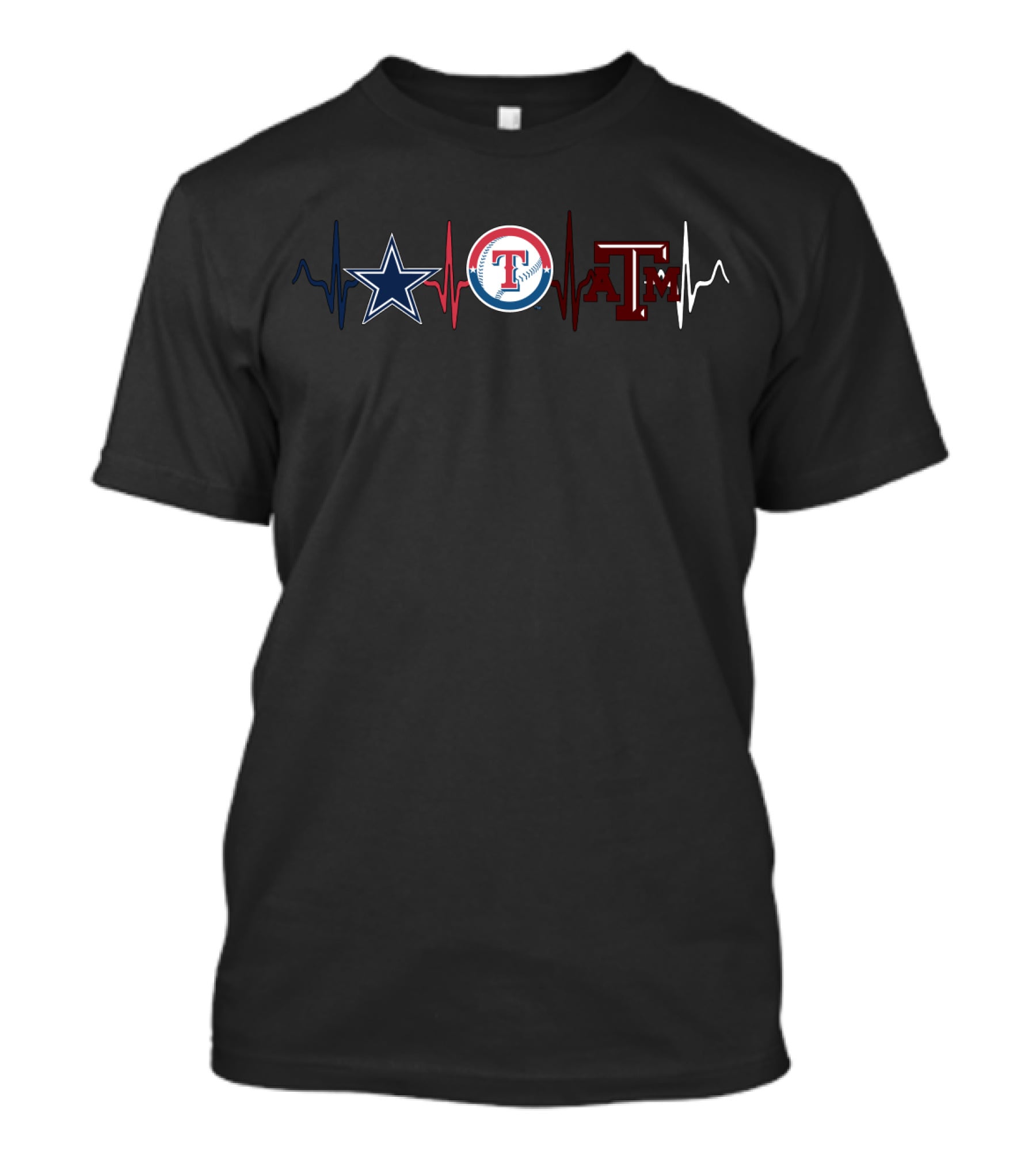 Dallas Cowboys Texas Rangers Texas A&M Logo Heartbeat T-Shirt