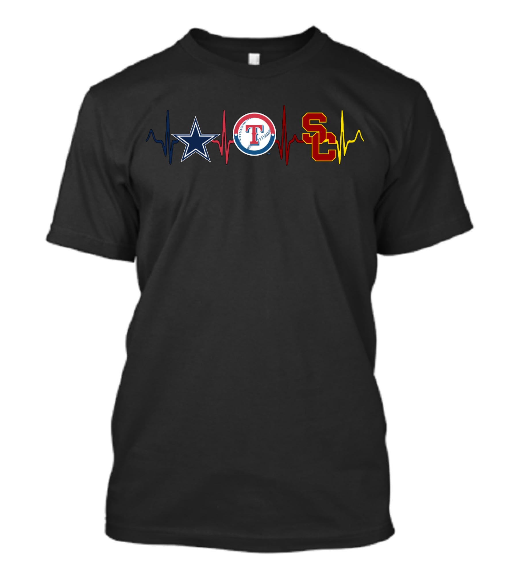Dallas Cowboys Texas Rangers Usc Trojans Heartbeat Electrocardiogram T-Shirt