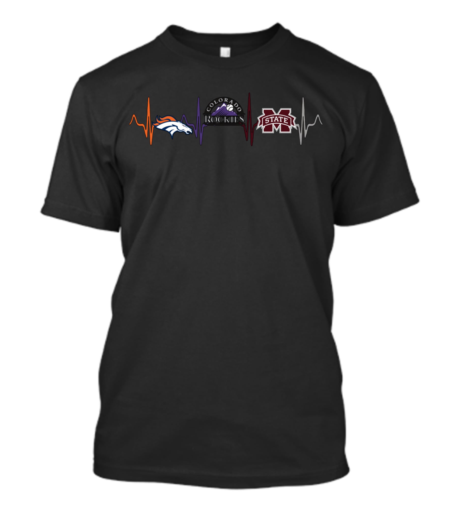 Love Broncos Colorado Rockies Mississippi State Heartbeat T-Shirt