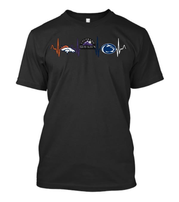 Denver Broncos Colorado Rockies Penn State Nittany Lions Heartbeat T-Shirt