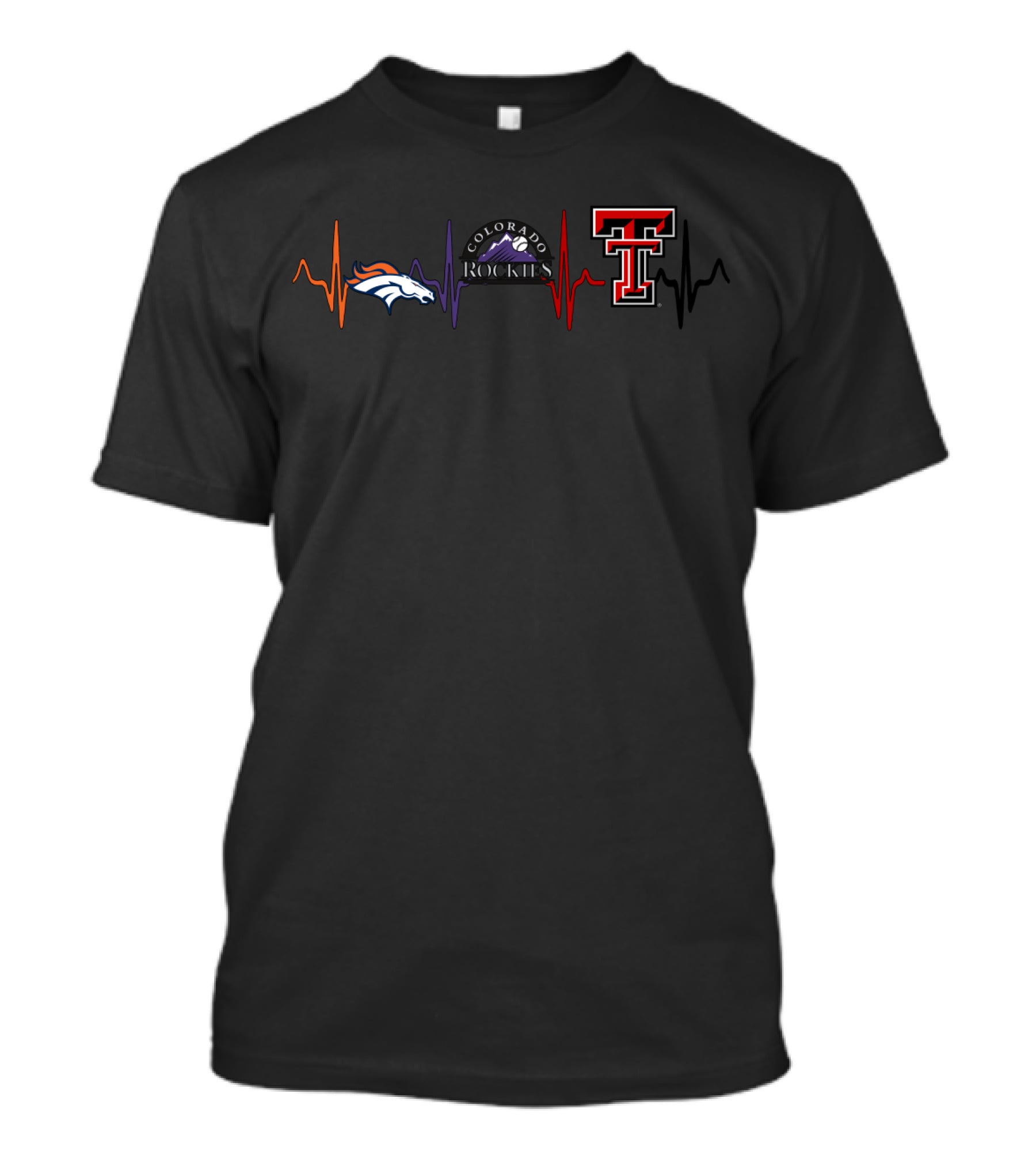 Denver Broncos Colorado Rockies Texas Tech Heartbeat T-Shirt