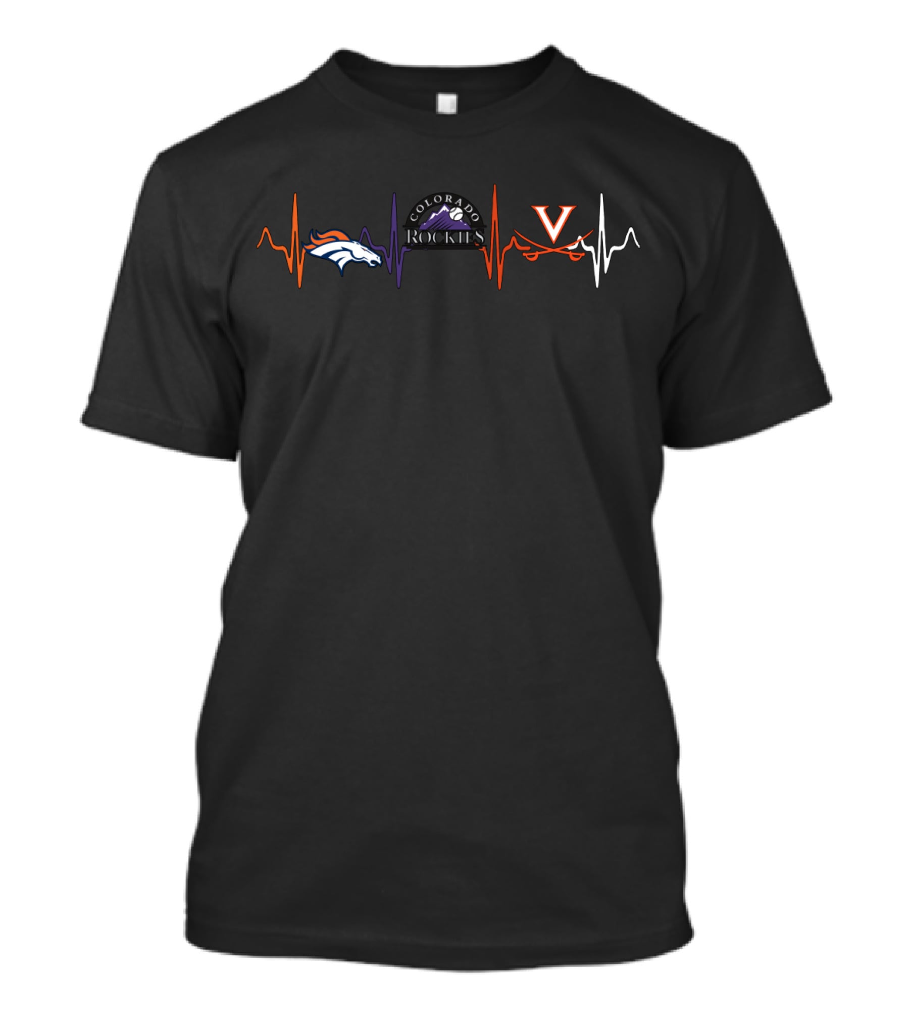 Love Broncos Rockies Virginia Cavaliers Heartbeat T-Shirt