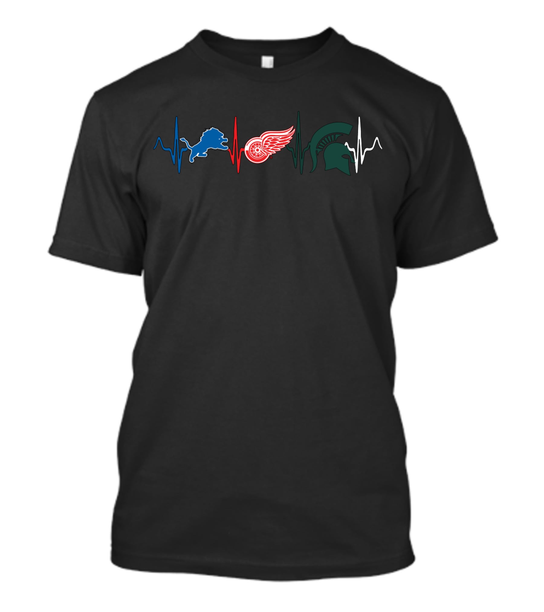 Detroit Lions Red Wings Msu Spartan Heartbeat Love Lions With Wings With Mss T-Shirt