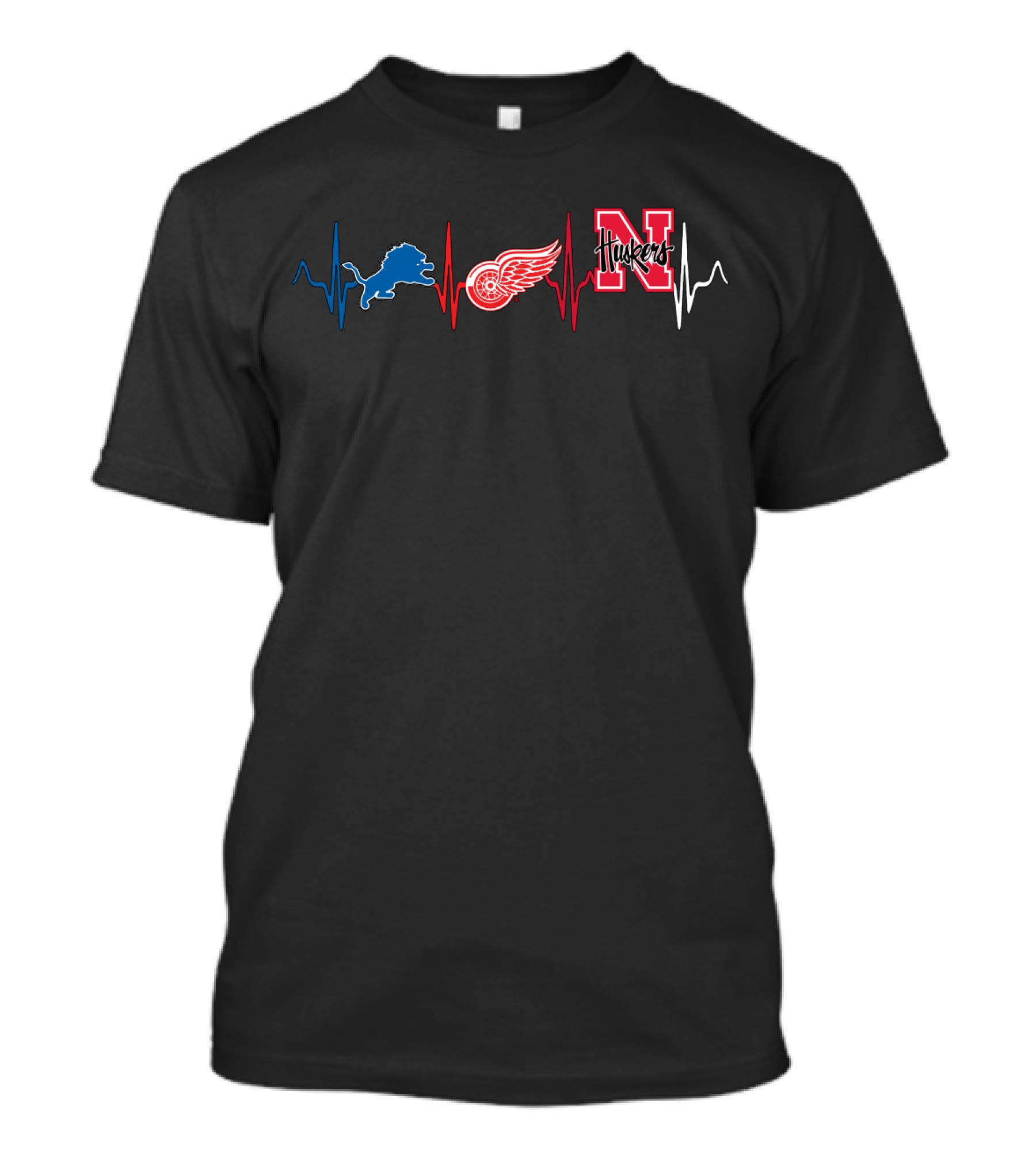 Detroit Lions Red Wings Nebraska Huskers Heartbeat T-Shirt