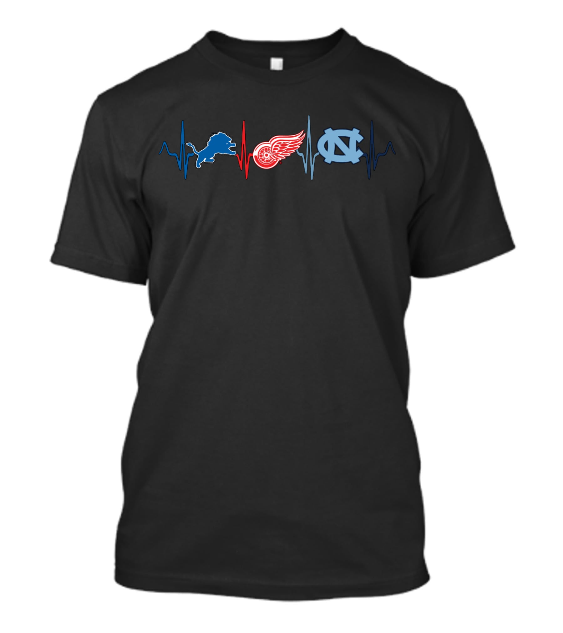 Detroit Lions Detroit Red Wings North Carolina Tar Heels Heartbeat Line T-Shirt
