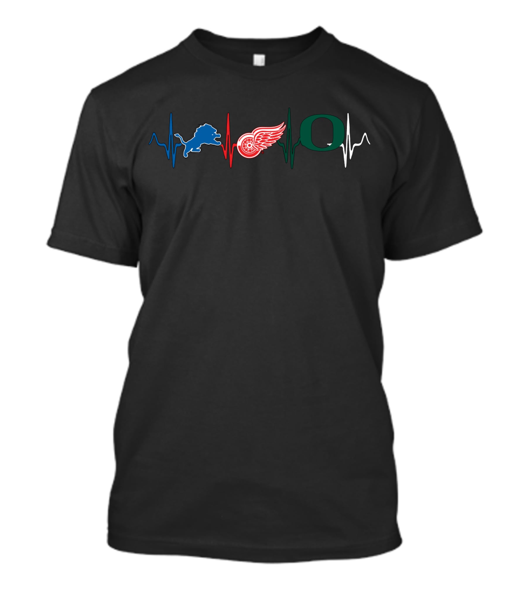 Detroit Lions Red Wings Oregon Ducks Heartbeat T-Shirt