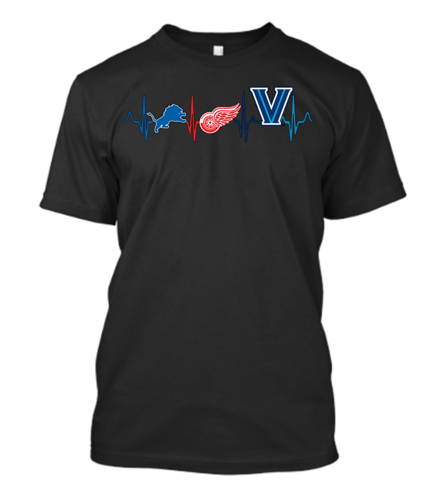 Detroit Lions Red Wings Villanova Heartbeat T-Shirt