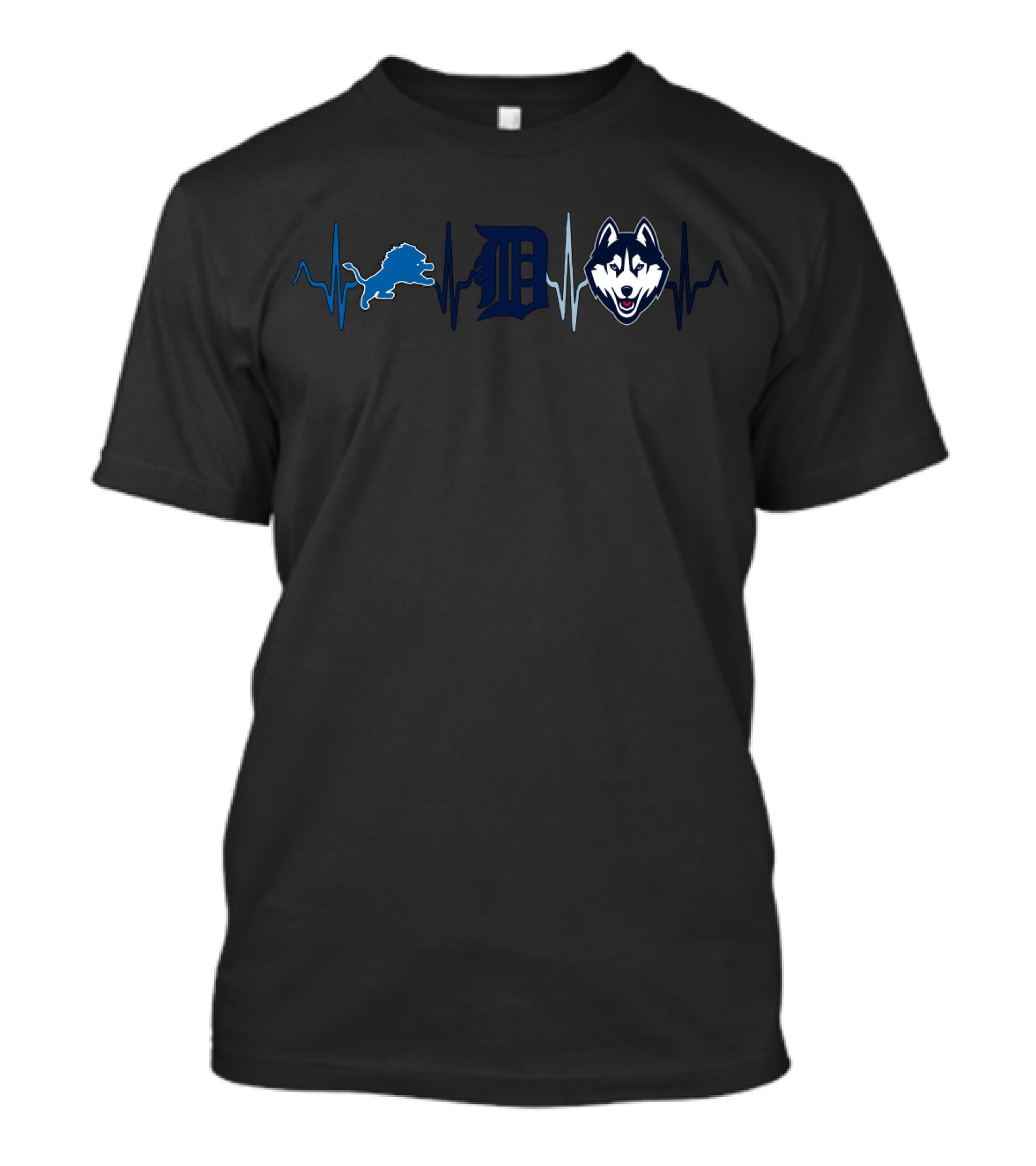 Detroit Lions Tigers Huskies Heartbeat T-Shirt