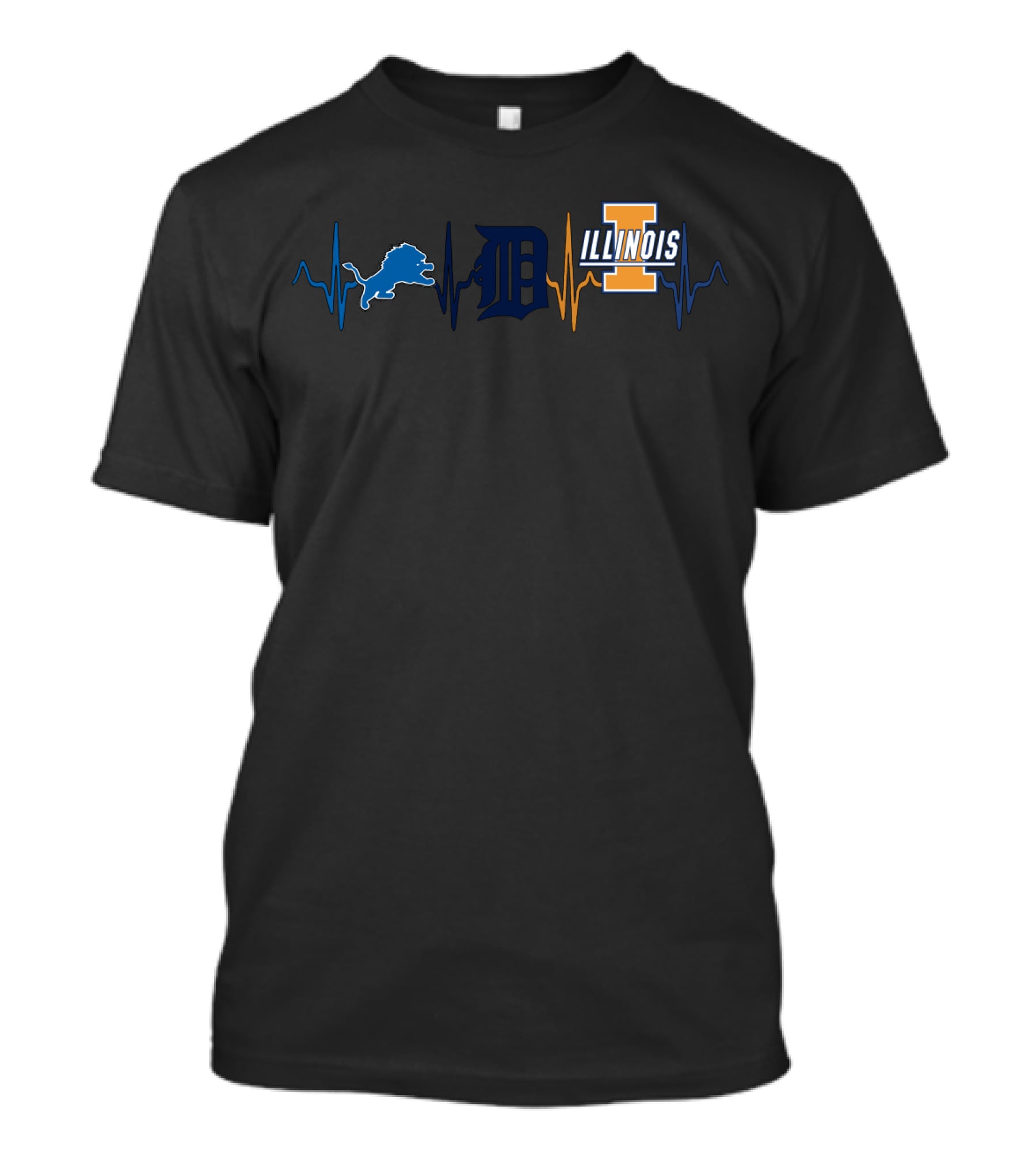 Detroit Lions Detroit Tigers Illinois Fighting Illini Heartbeat T-Shirt