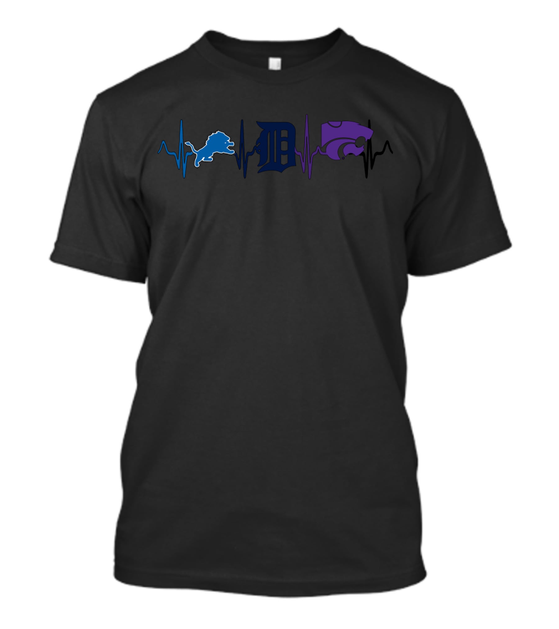 Detroit Lions Detroit Tigers Kansas State Wildcats Fan Heartbeat T-Shirt