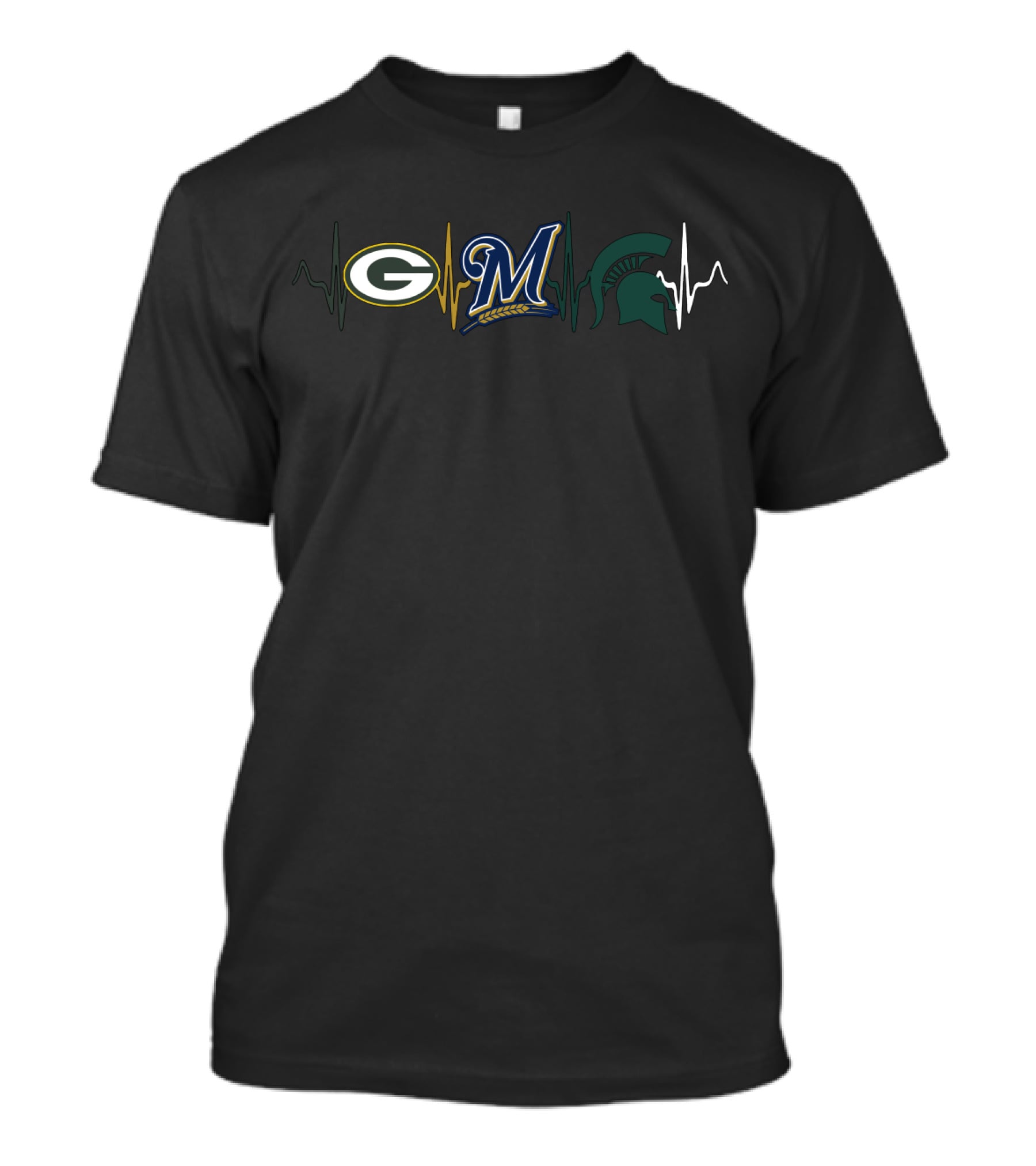 Packers Brewers Spartans Heartbeat T-Shirt
