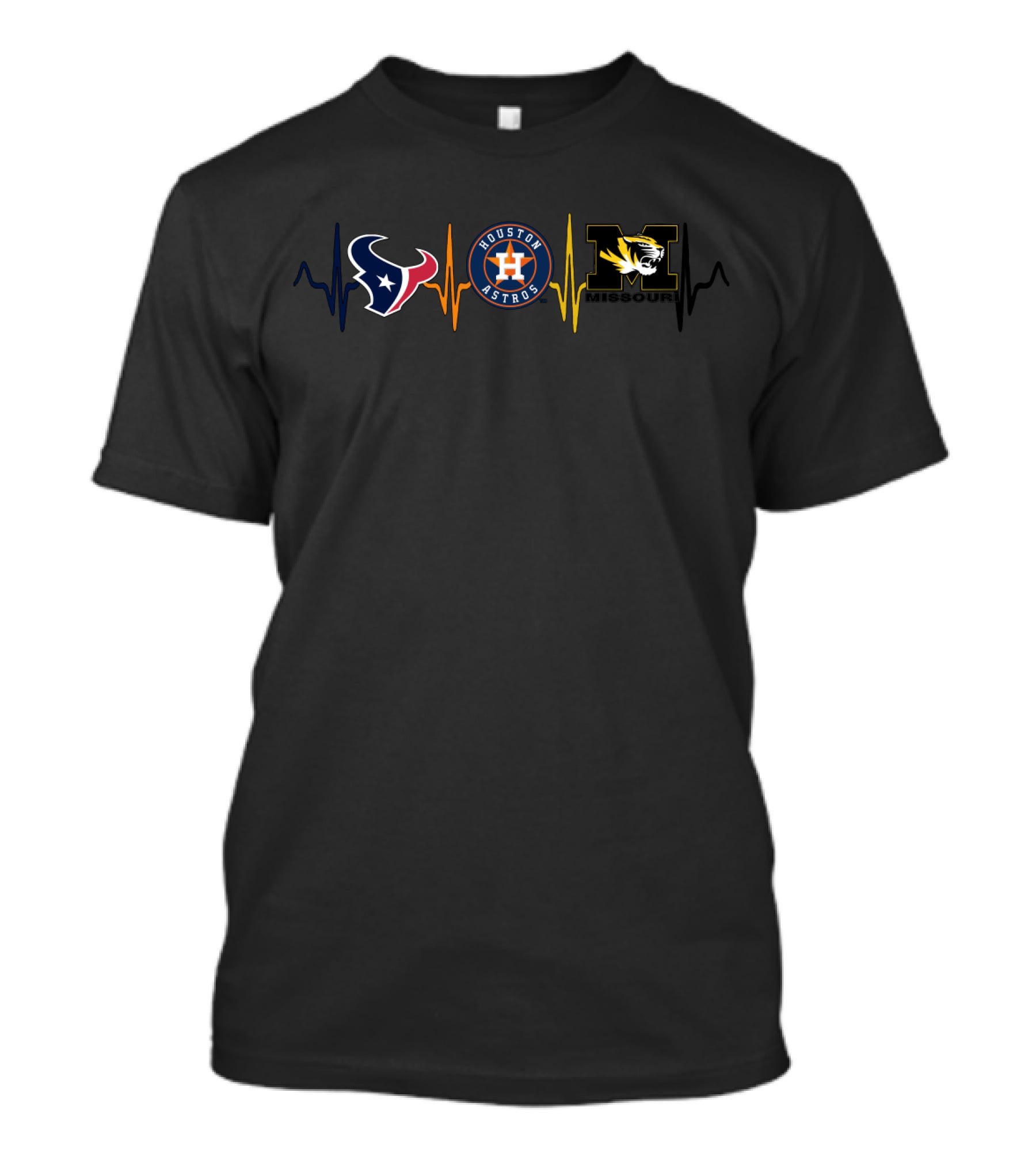 Houston Texans Houston Astros Missouri Tigers Heartbeat T-Shirt