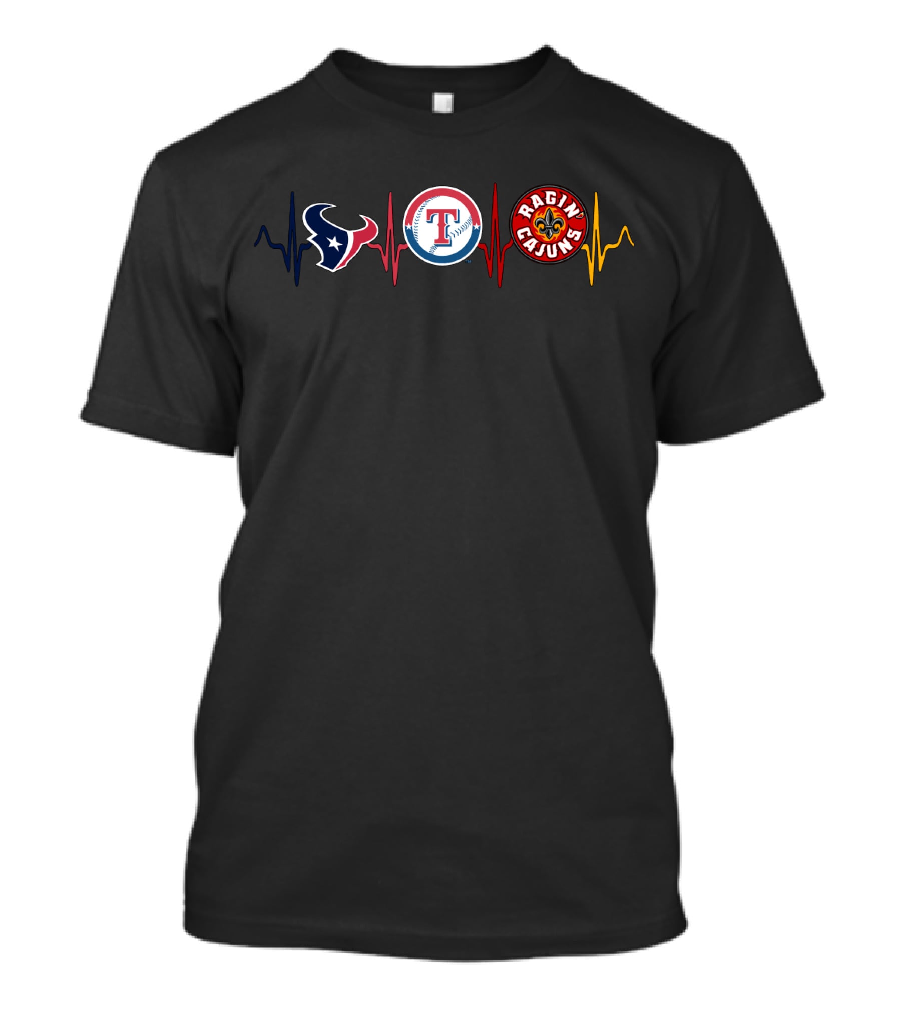 Houston Texans Texas Rangers Ragin' Cajuns Heartbeat T-Shirt