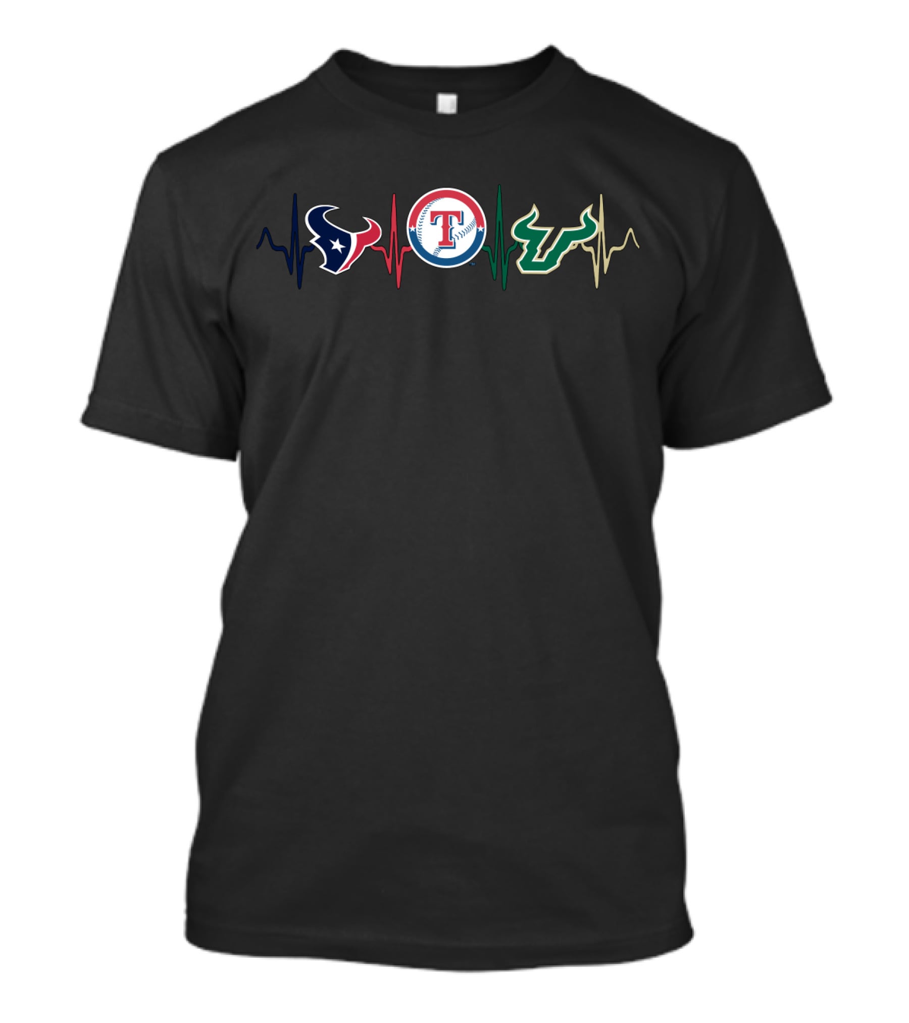 Love Texans Rangers Sfb Heartbeat Logos T-Shirt