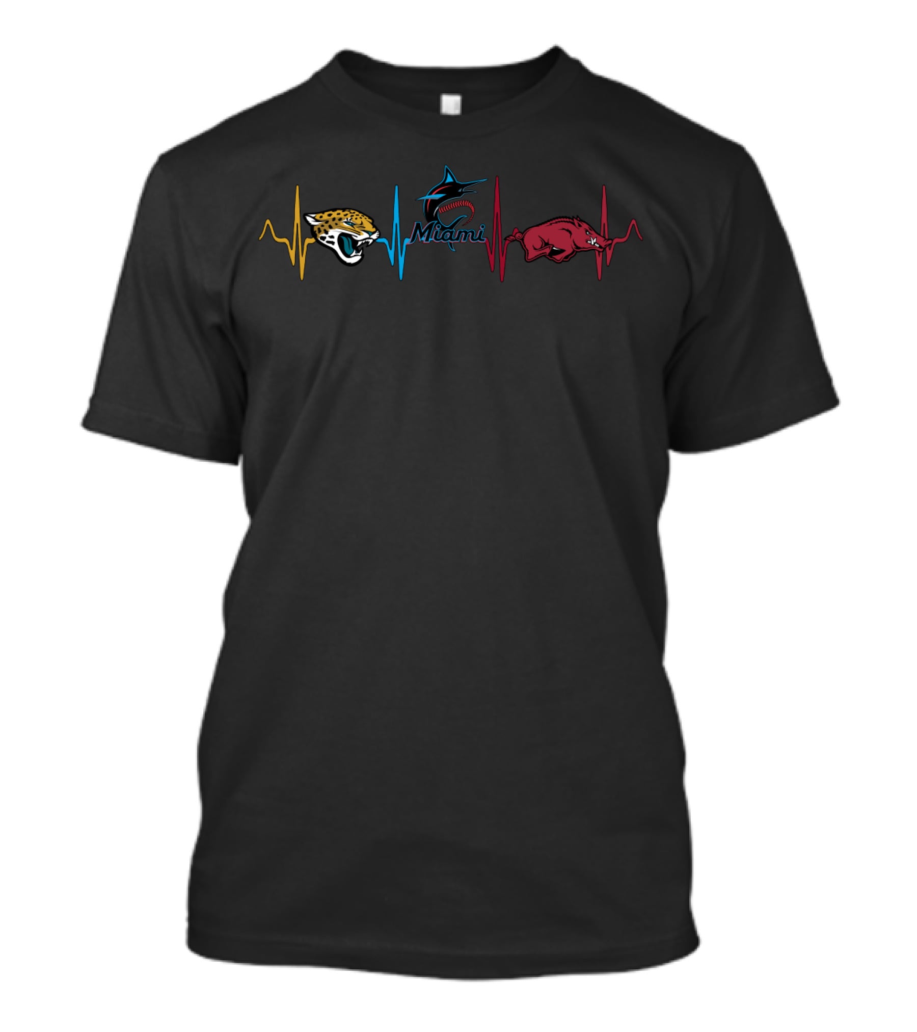 Miami Love Jaguars Marlins Razorbacks Heartbeat T-Shirt