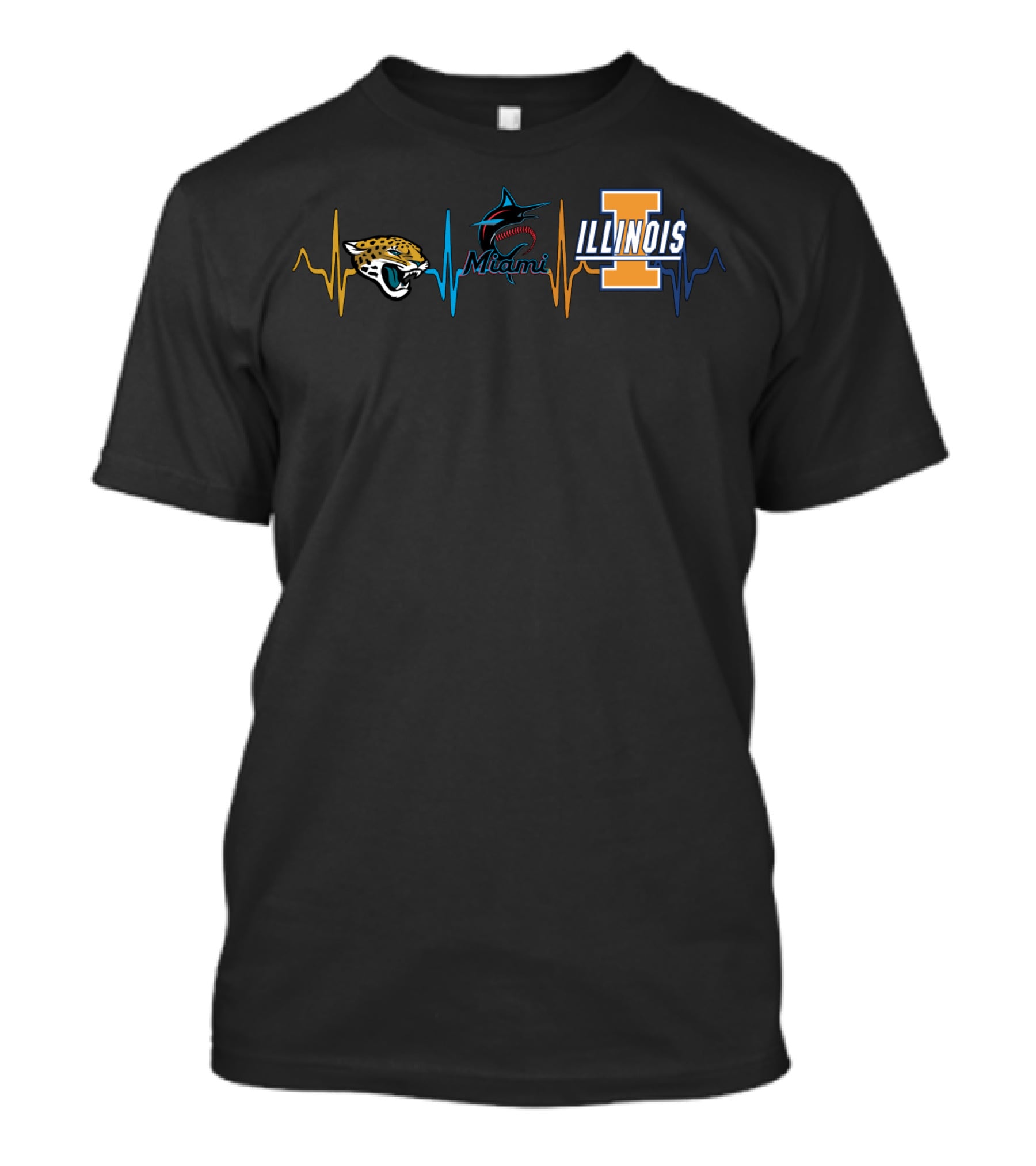 Jaguars Miami Marlins Illinois Heartbeat Icons T-Shirt