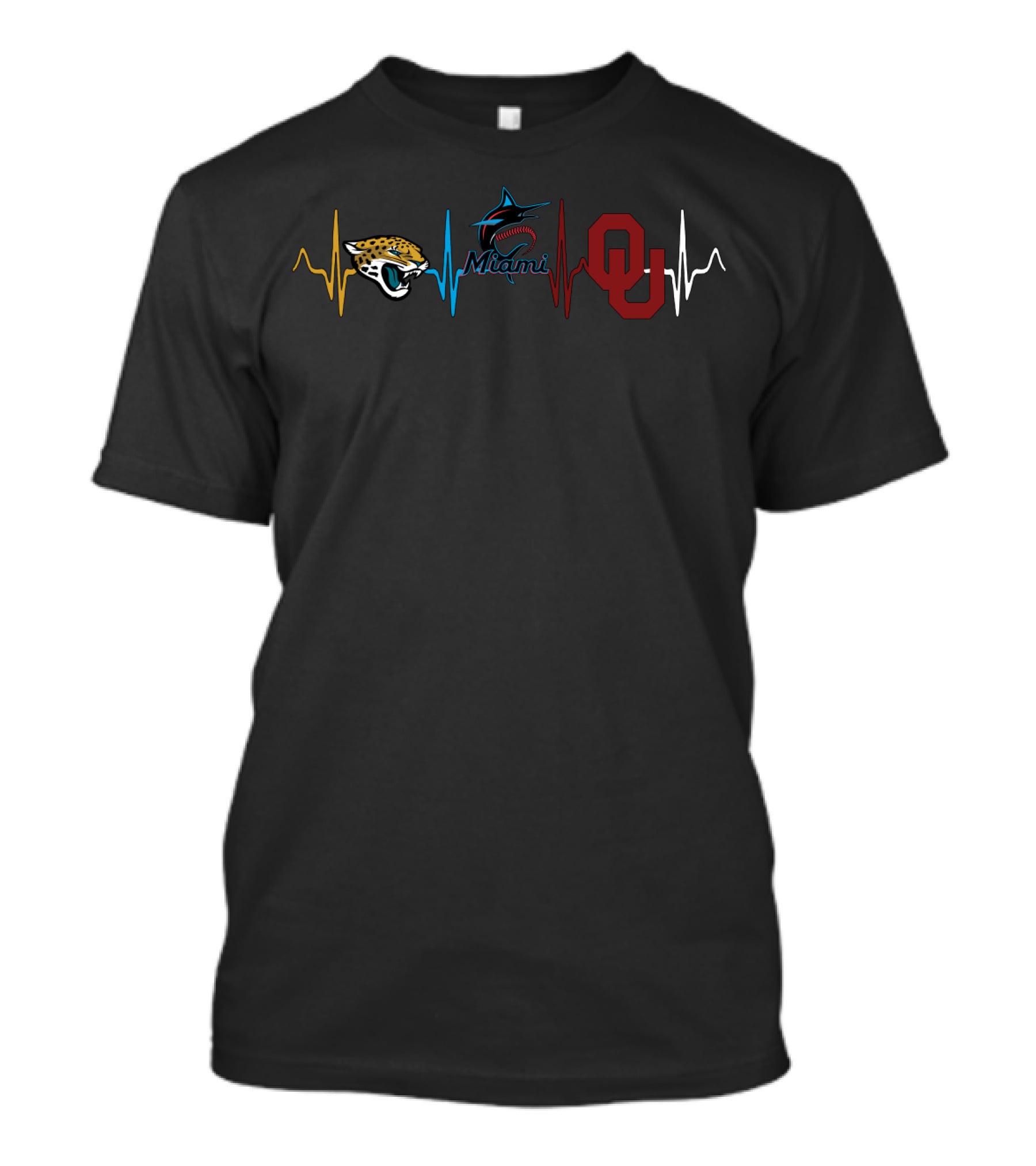 Love Jaguars Miami Marlins Oklahoma Os Heartbeat T-Shirt