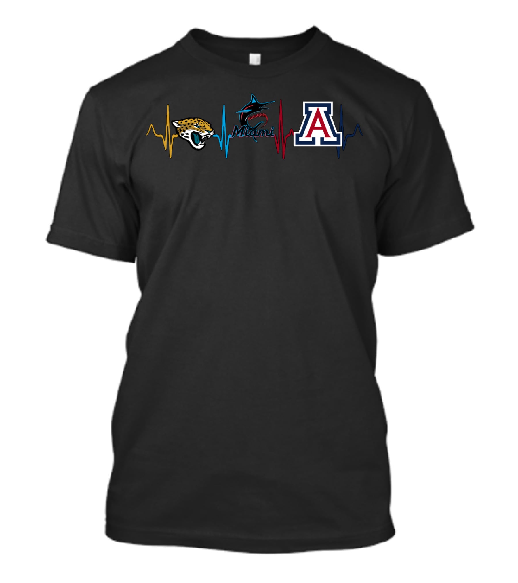 Jacksonville Jaguars Miami Marlins Arizona Wildcats Heartbeat T-Shirt
