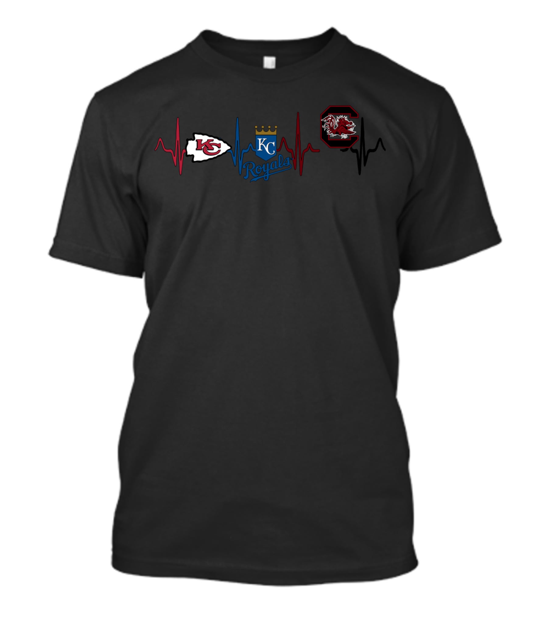 Kansas City Chiefs Kc Royals South Carolina Gamecocks Heartbeat T-Shirt