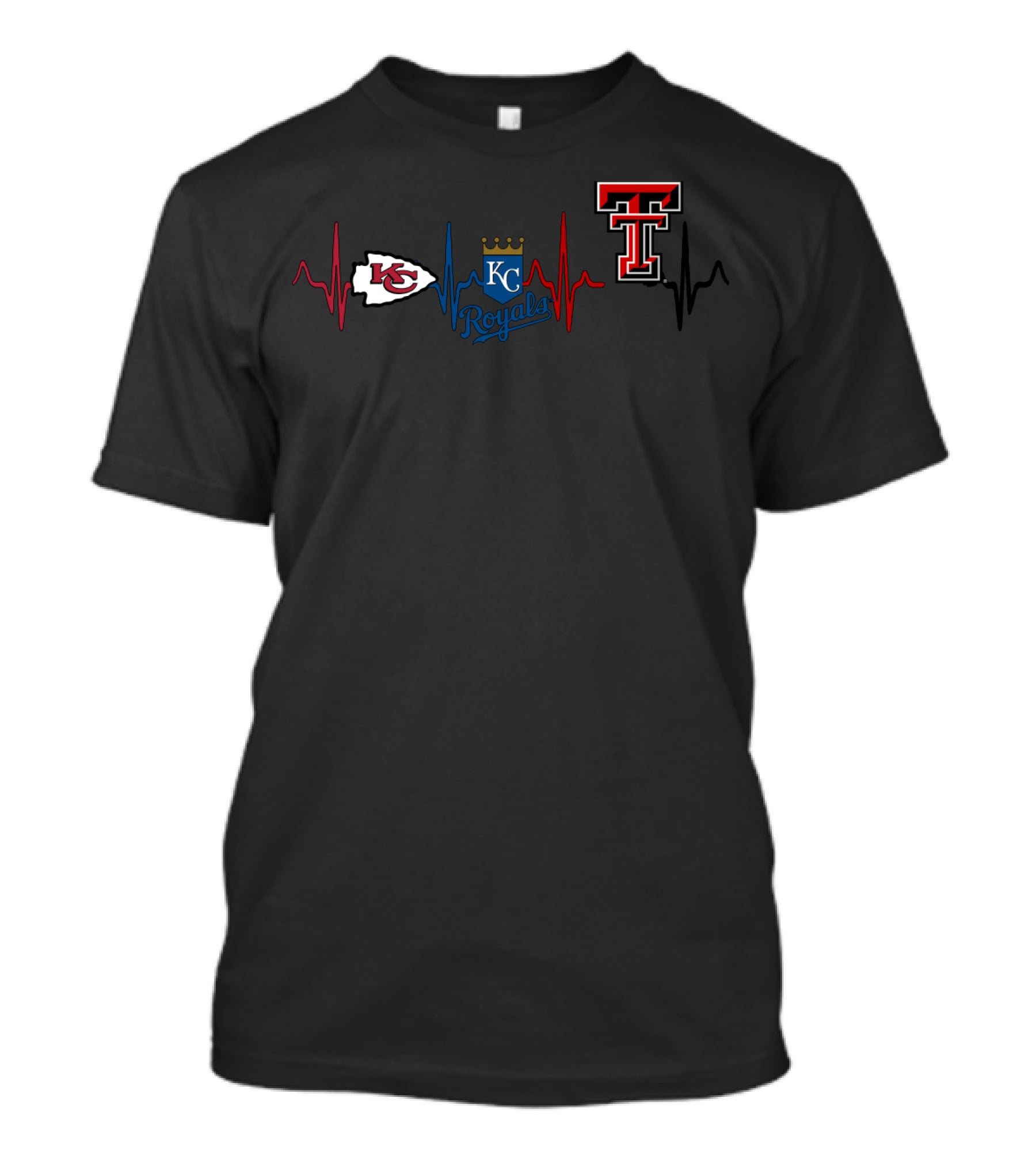 Kansas City Chiefs Kc Royals Texas Tech Red Raiders Heartbeat T-Shirt