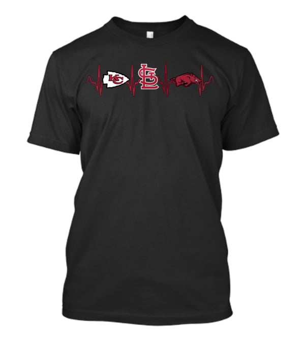 Kansas City Chiefs St. Louis Cardinals Arkansas Razorbacks Heartbeat Fan T-Shirt