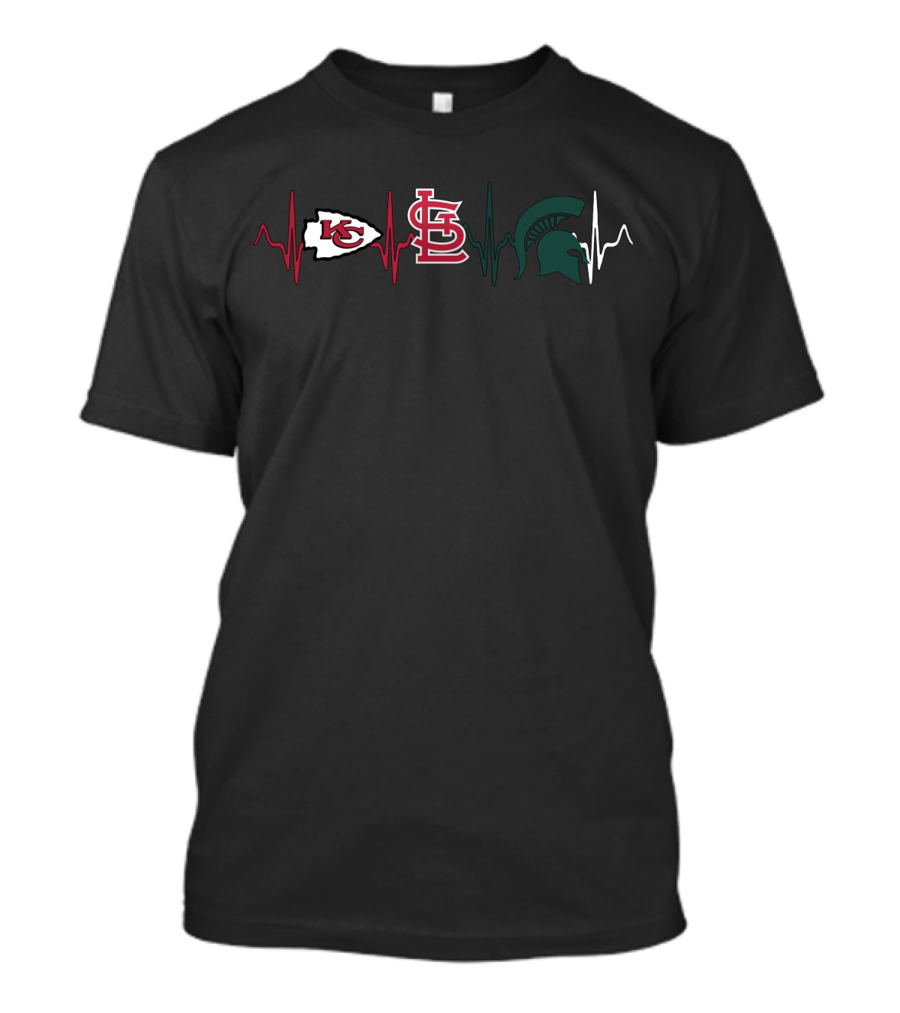 Kansas City Chiefs St. Louis Cardinals Michigan State Spartans Heartbeat T-Shirt
