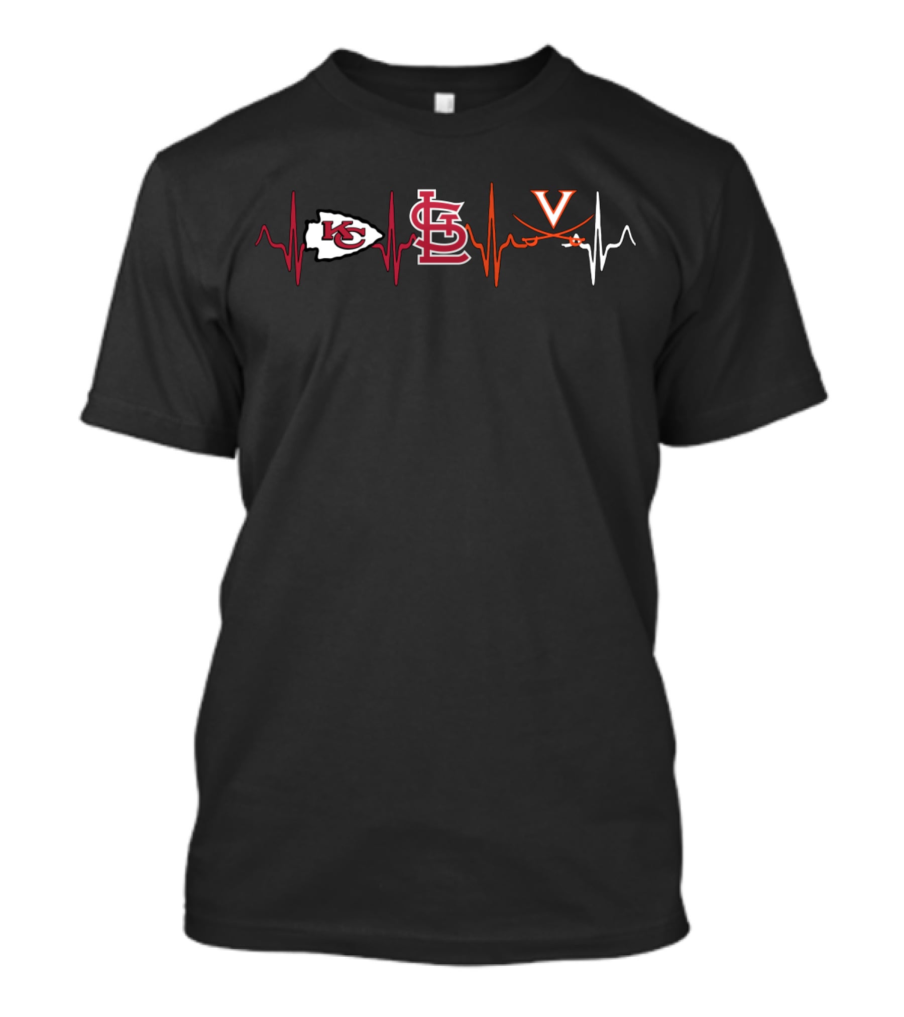 Chiefs Cardinals Virginia Cavaliers Heartbeat T-Shirt