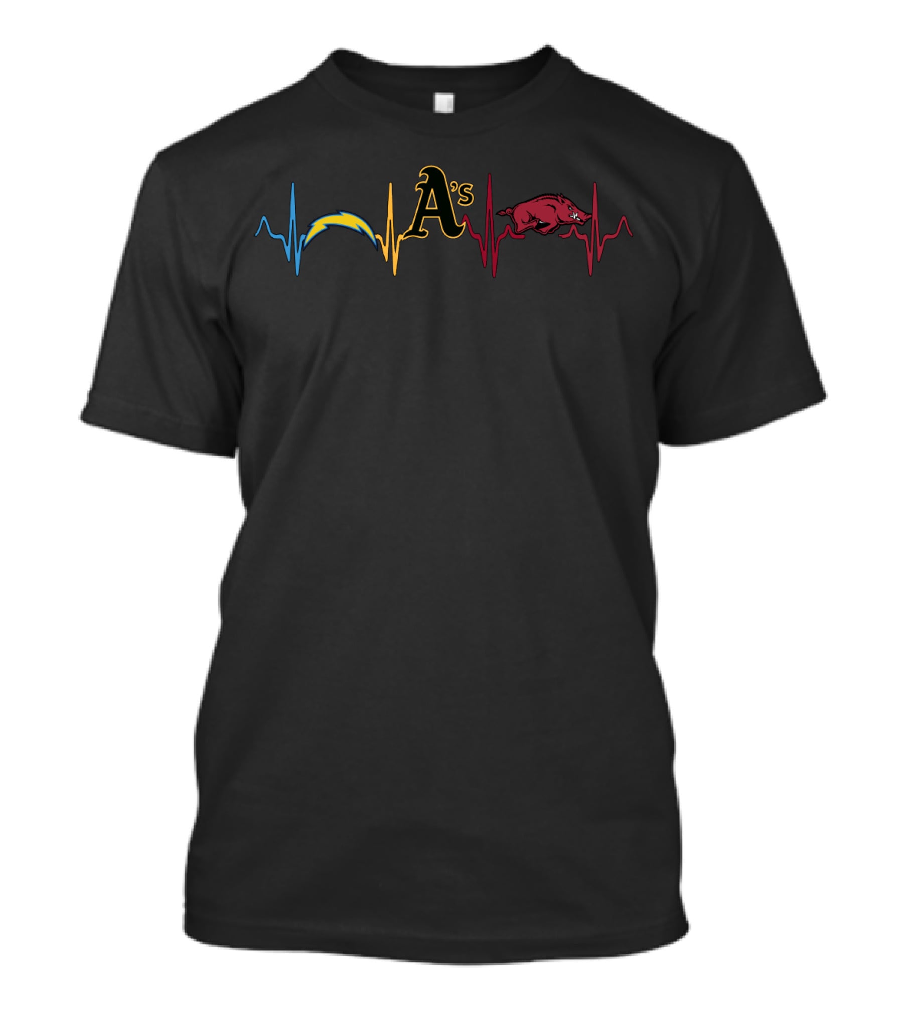 Los Angeles Chargers Oakland Athletics Arkansas Razorbacks Heartbeat Fan Passion T-Shirt
