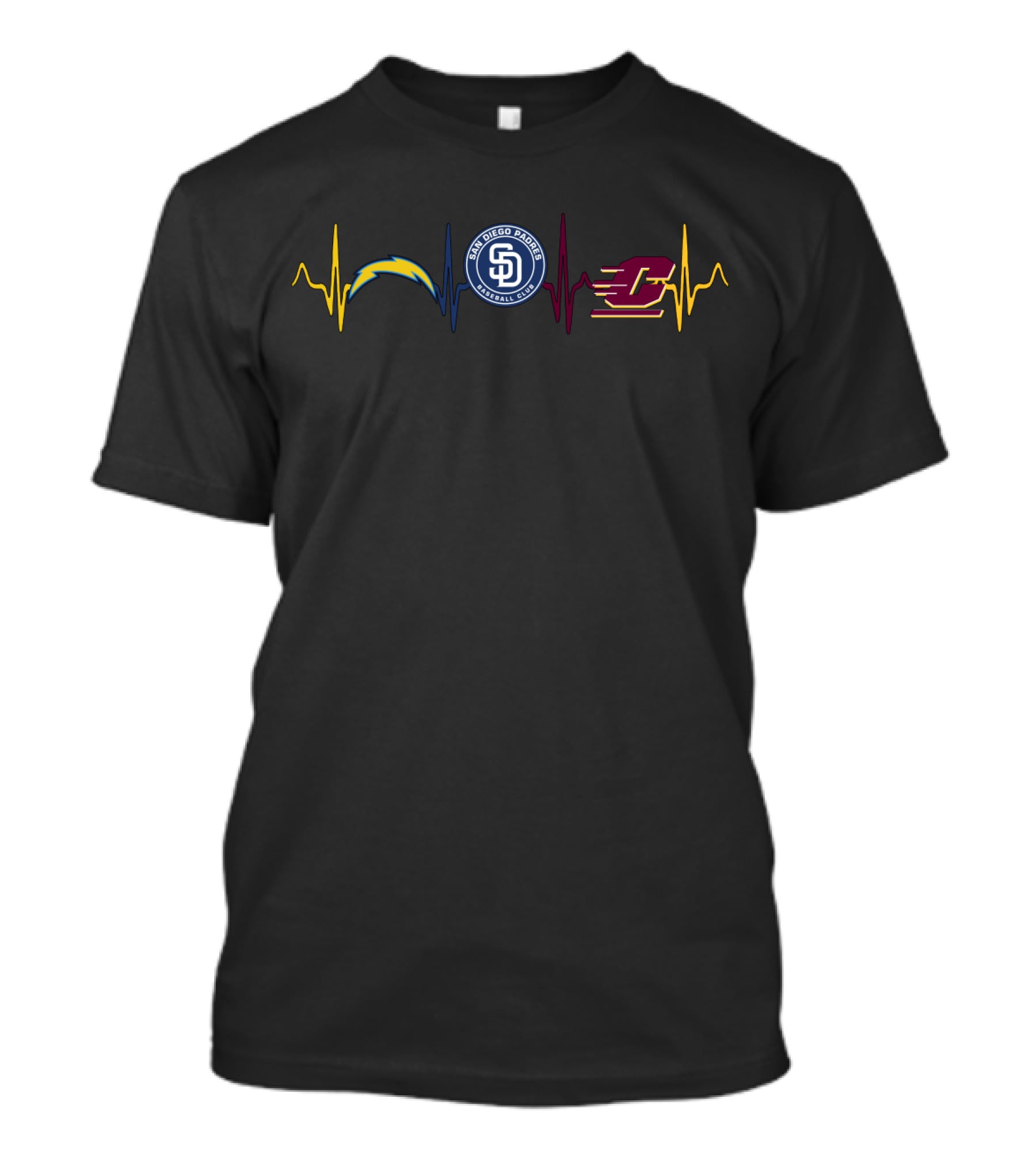 San Diego Chargers Padres Central Michigan Heartbeat T-Shirt