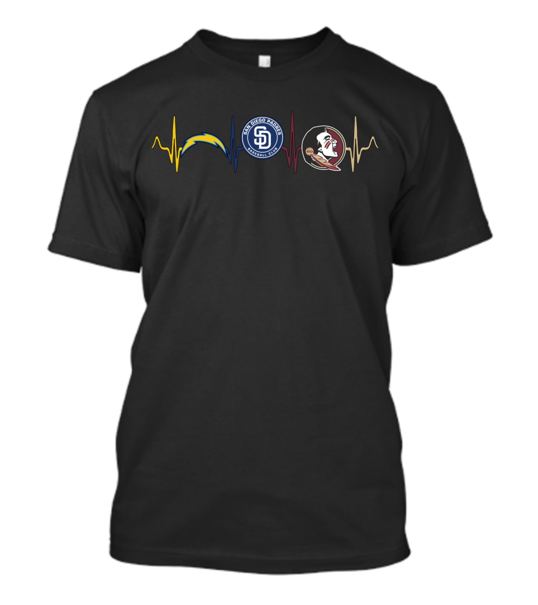 San Diego Padres Chargers Florida State Seminoles Heartbeat T-Shirt